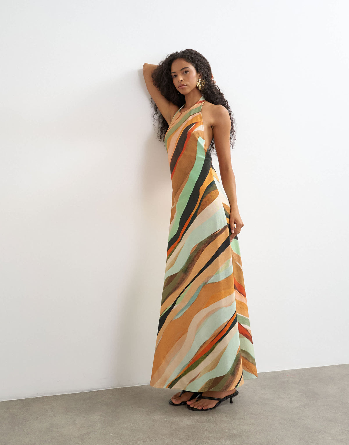 Topshop halter backless maxi dress in abstract stripe