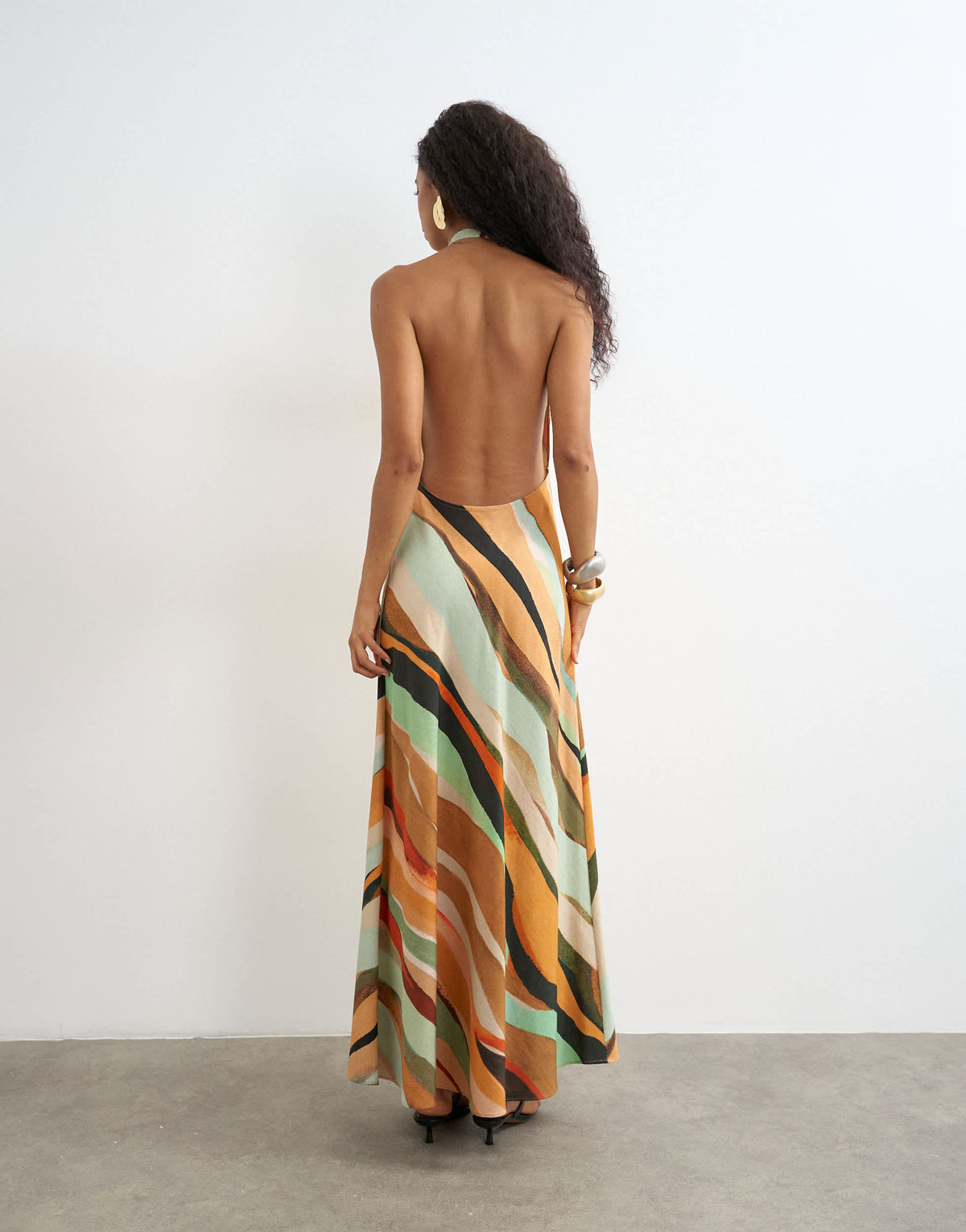 Topshop halter backless maxi dress in abstract stripe