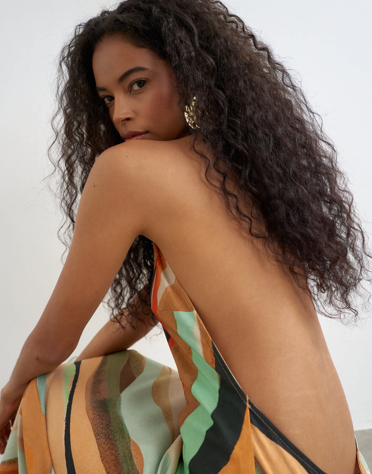 Topshop halter backless maxi dress in abstract stripe