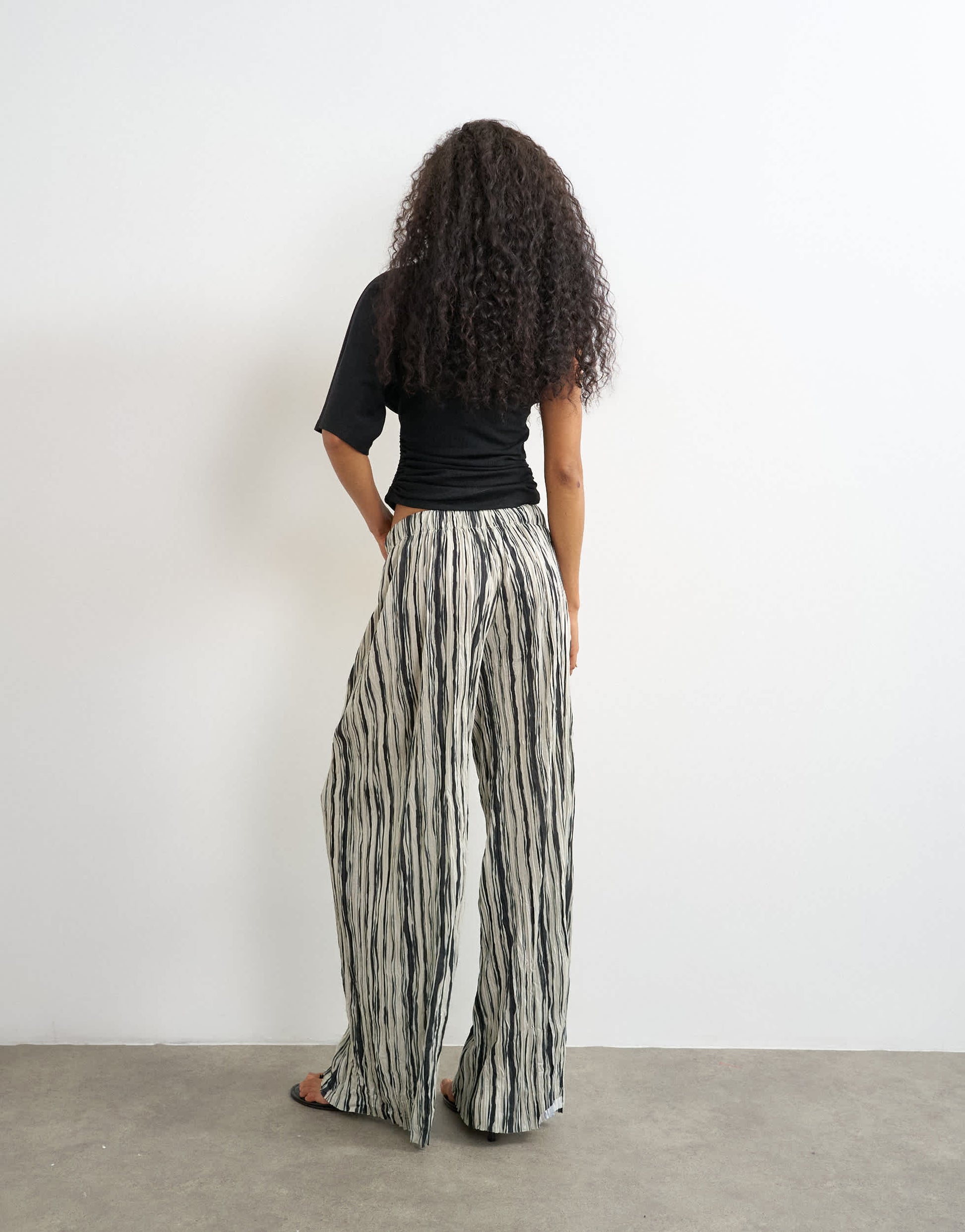 Topshop stripe plisse trouser in black