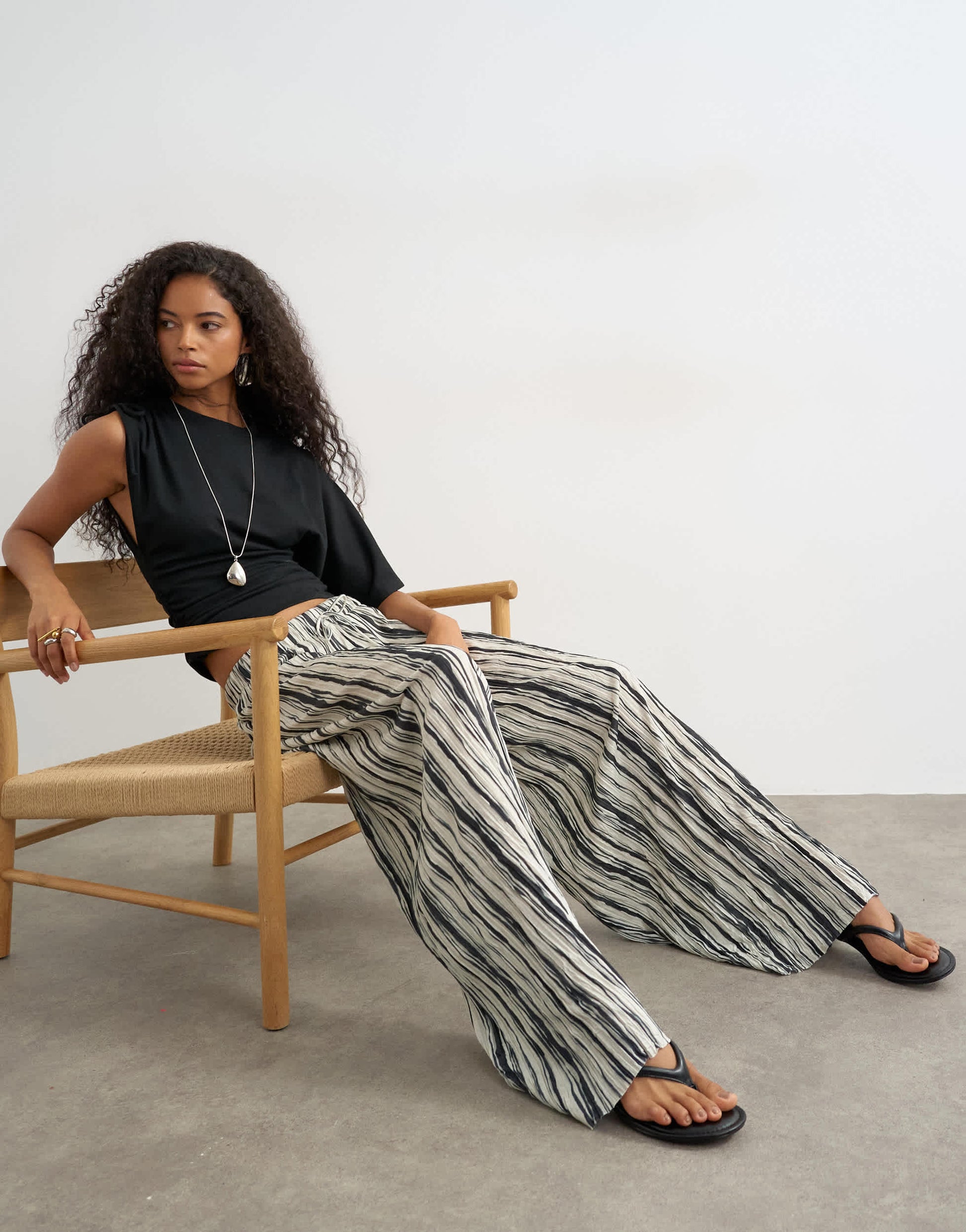 Topshop stripe plisse trouser in black