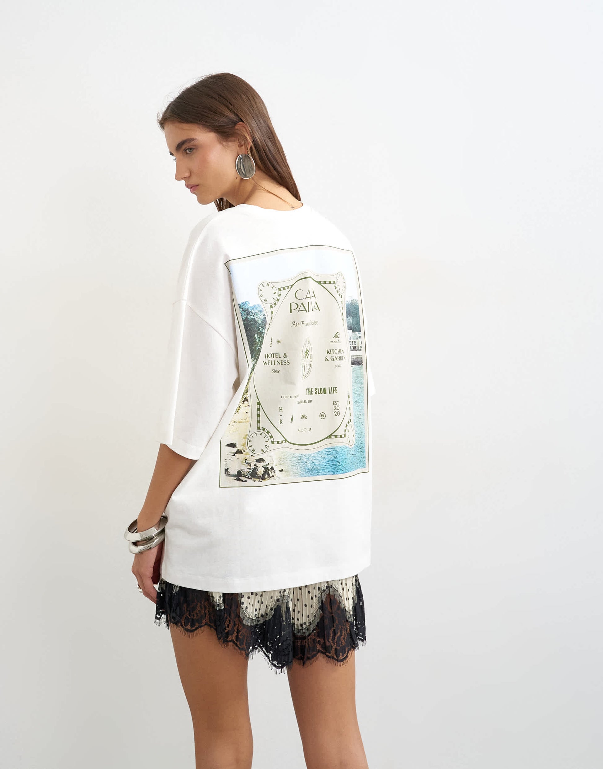 Topshop 'Casa Pal'ma' graphic oversized t-shirt in cream