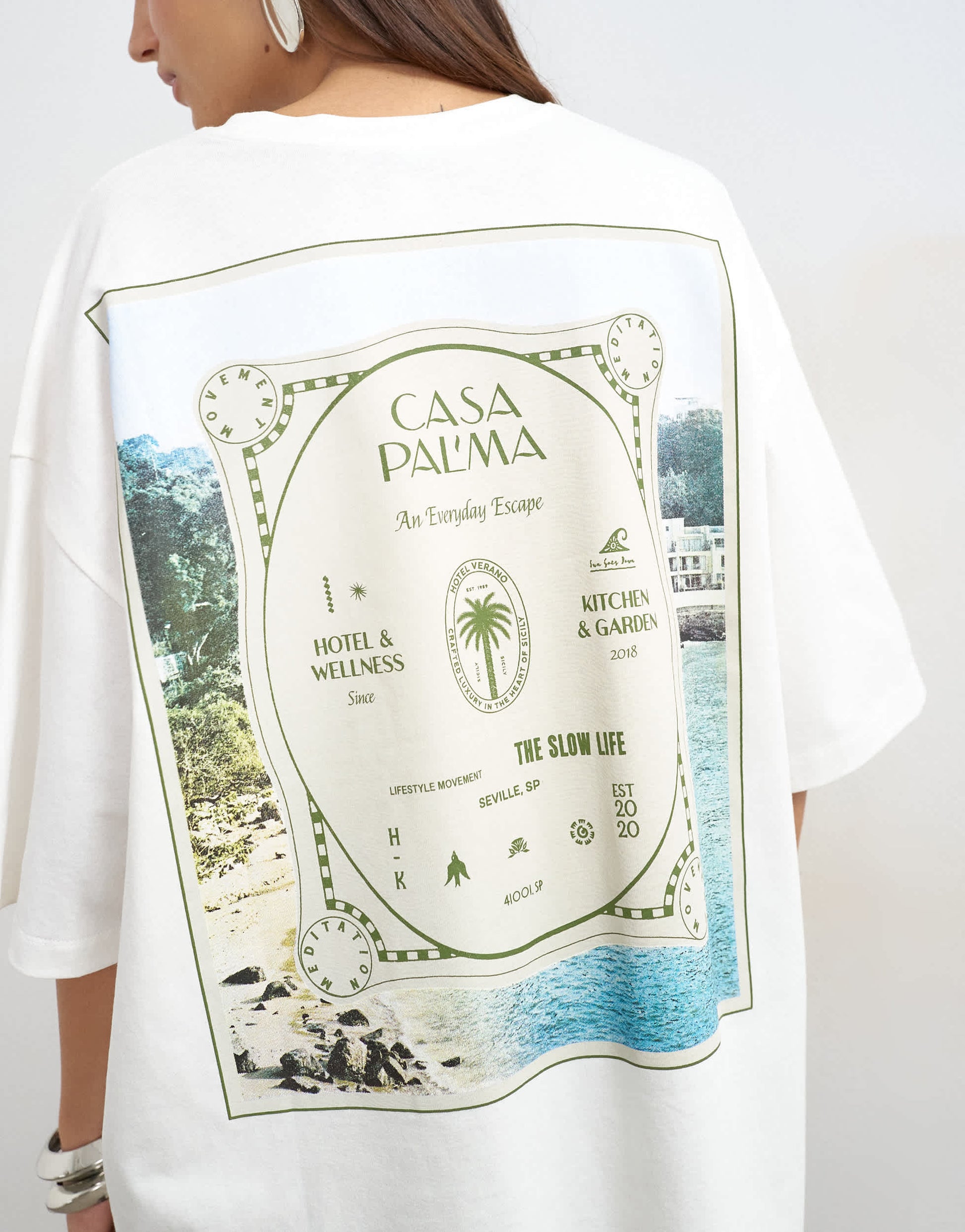Topshop 'Casa Pal'ma' graphic oversized t-shirt in cream