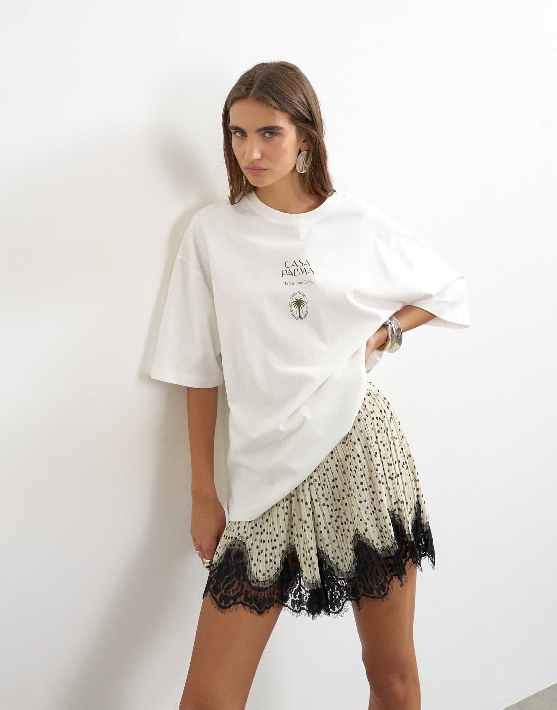 Topshop 'Casa Pal'ma' graphic oversized t-shirt in cream