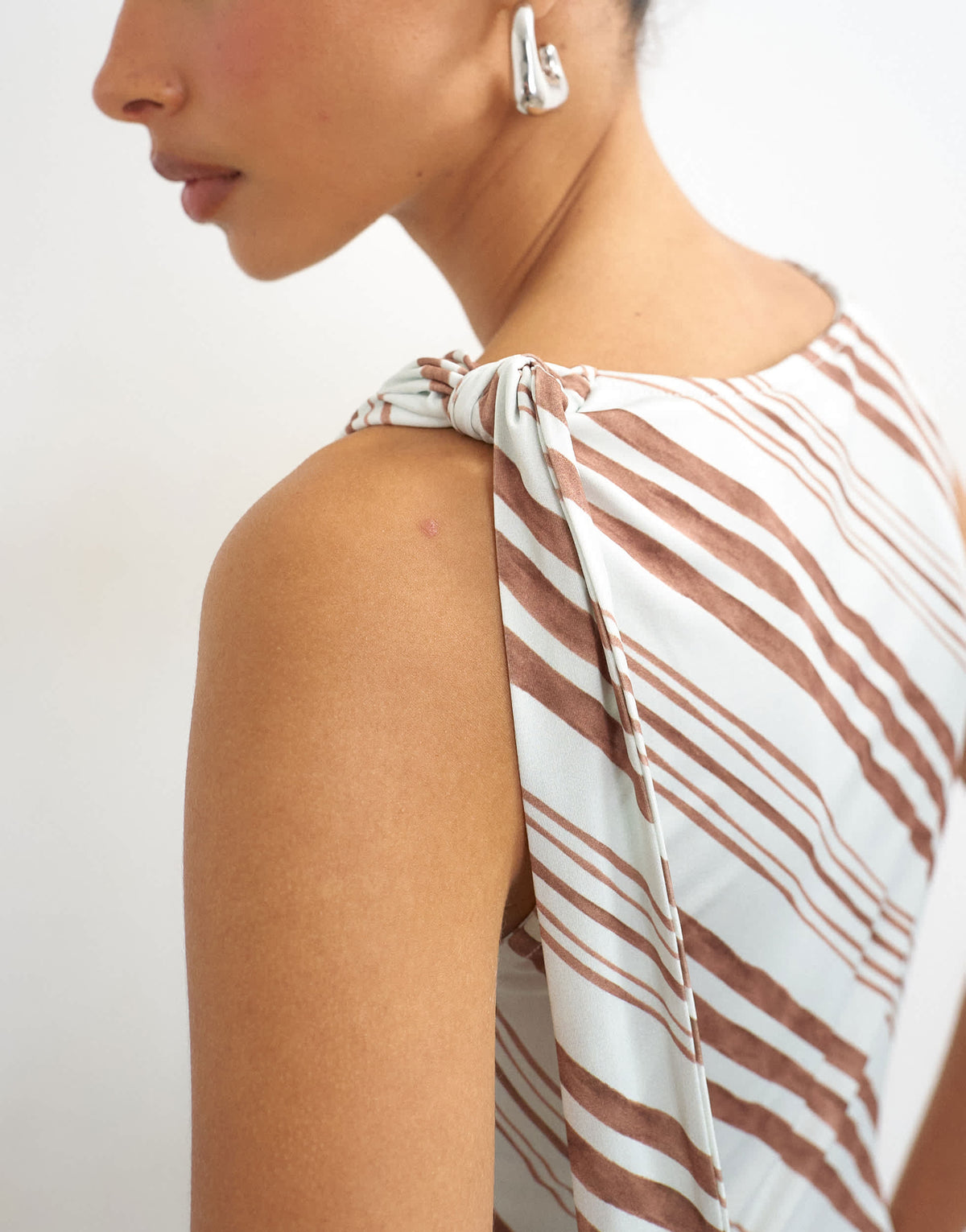 Topshop microfibre stripe knot shoulder tank in blue