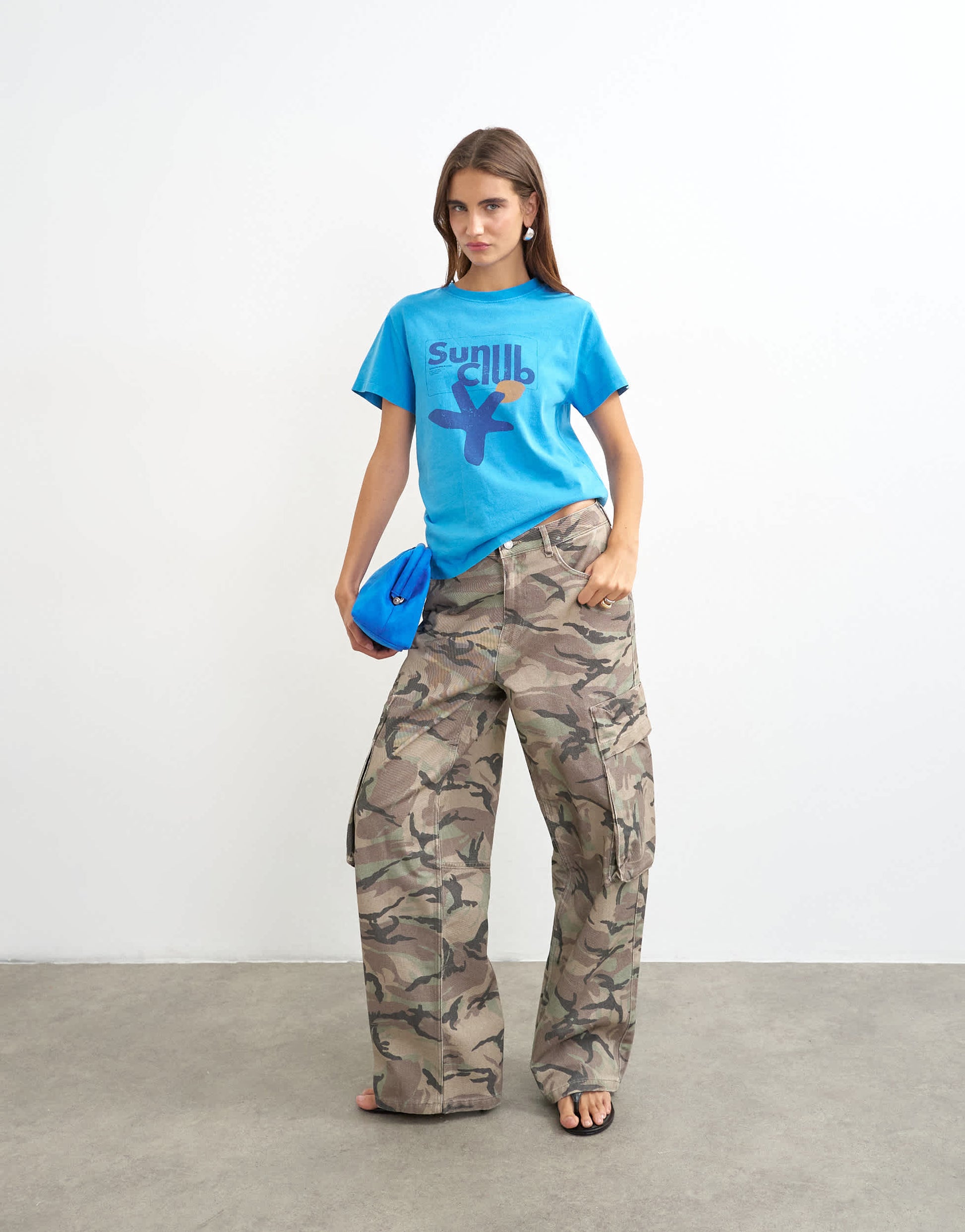 Topshop 'Sun Club' graphic oversized t-shirt in cream