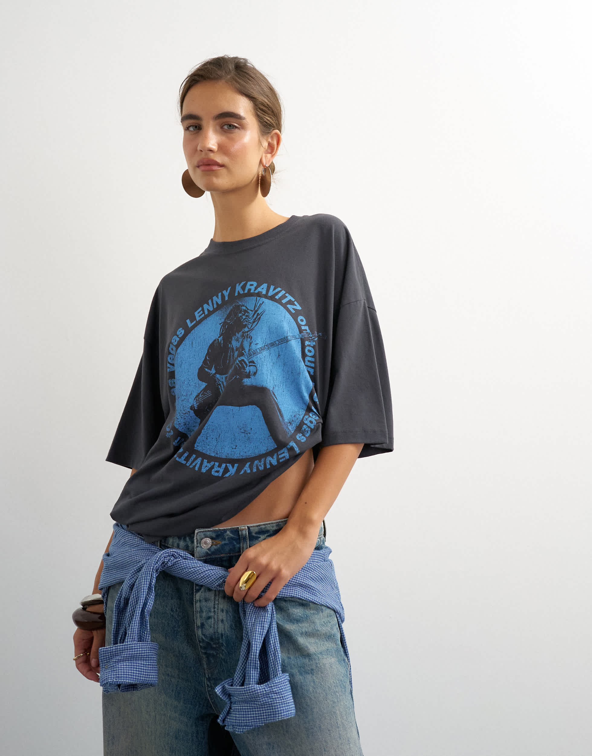Topshop 'Lenny' oversized graphic tee in washed grey