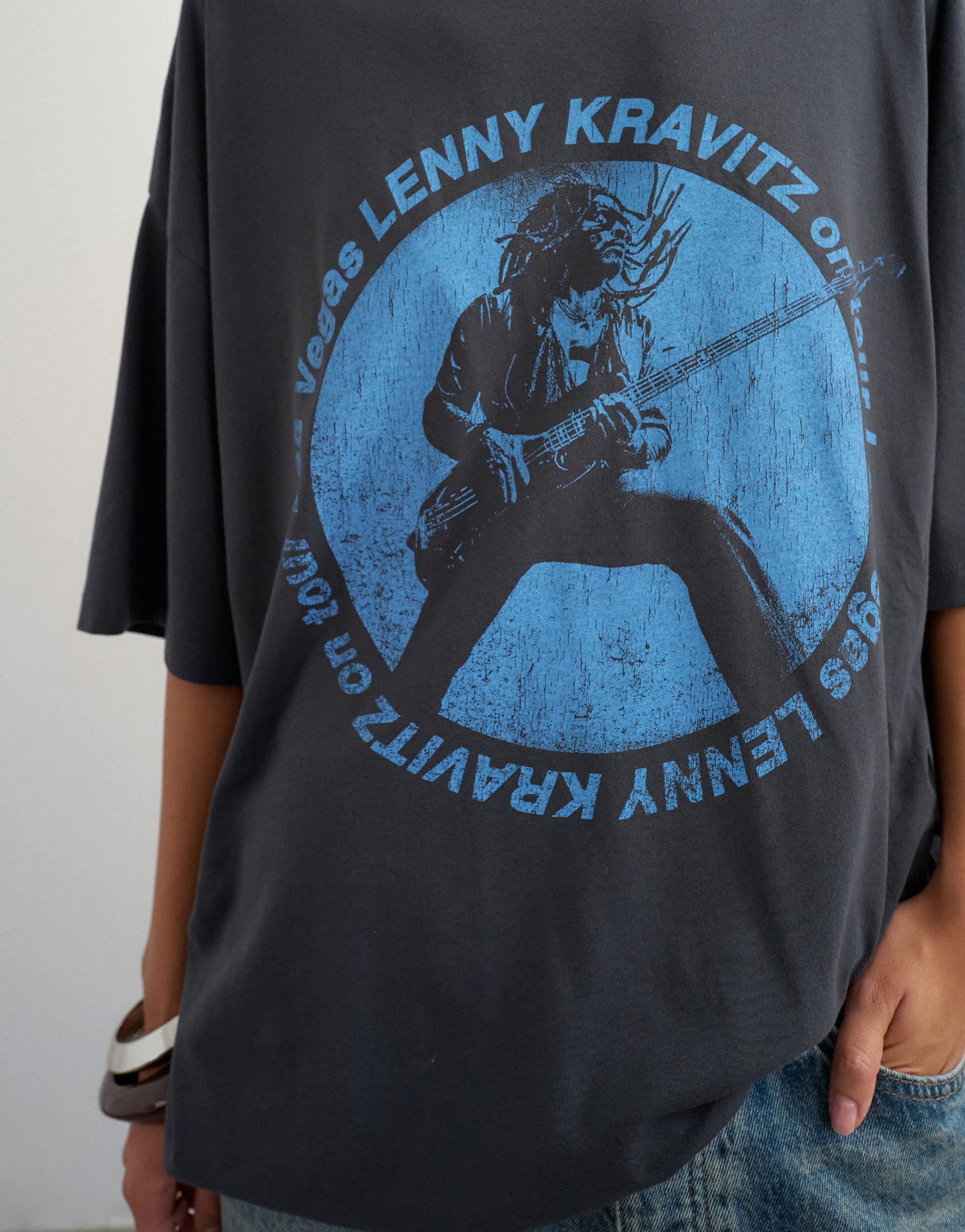 Topshop 'Lenny' oversized graphic tee in washed grey