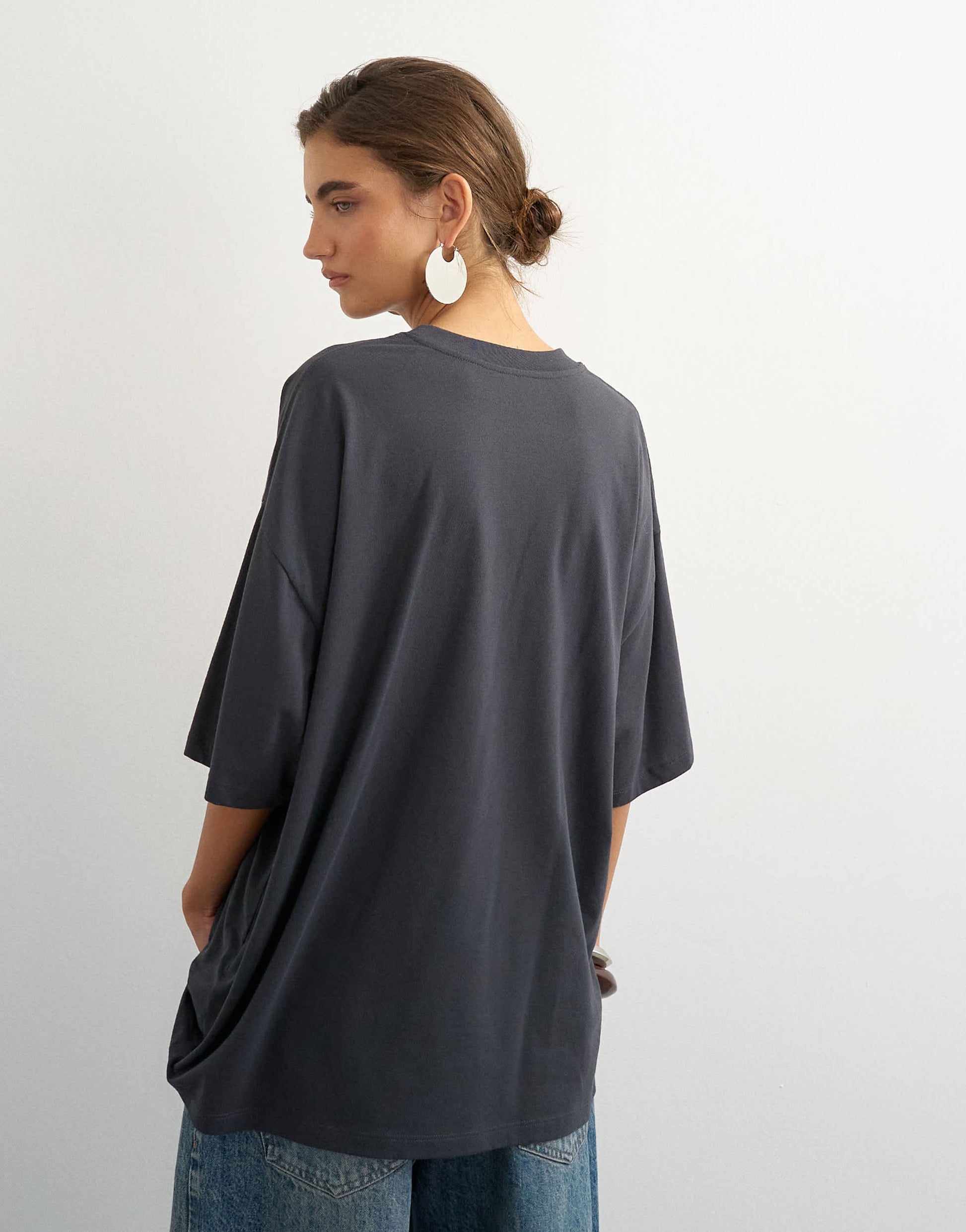 Topshop 'Lenny' oversized graphic tee in washed grey