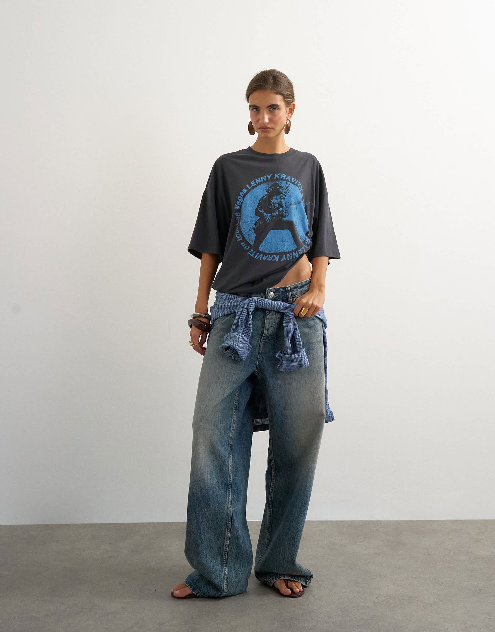 Topshop 'Lenny' oversized graphic tee in washed grey