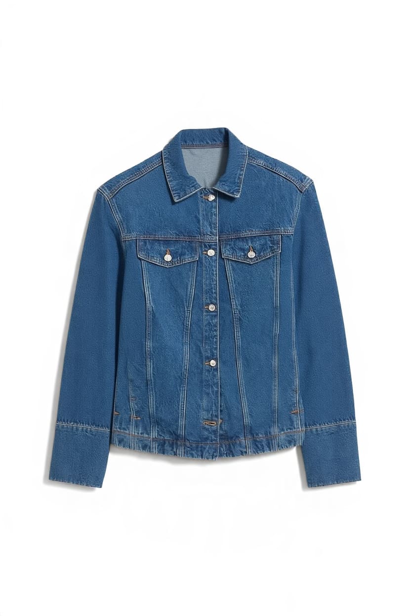 Topshop denim jacket with strong shoulder in mid blue