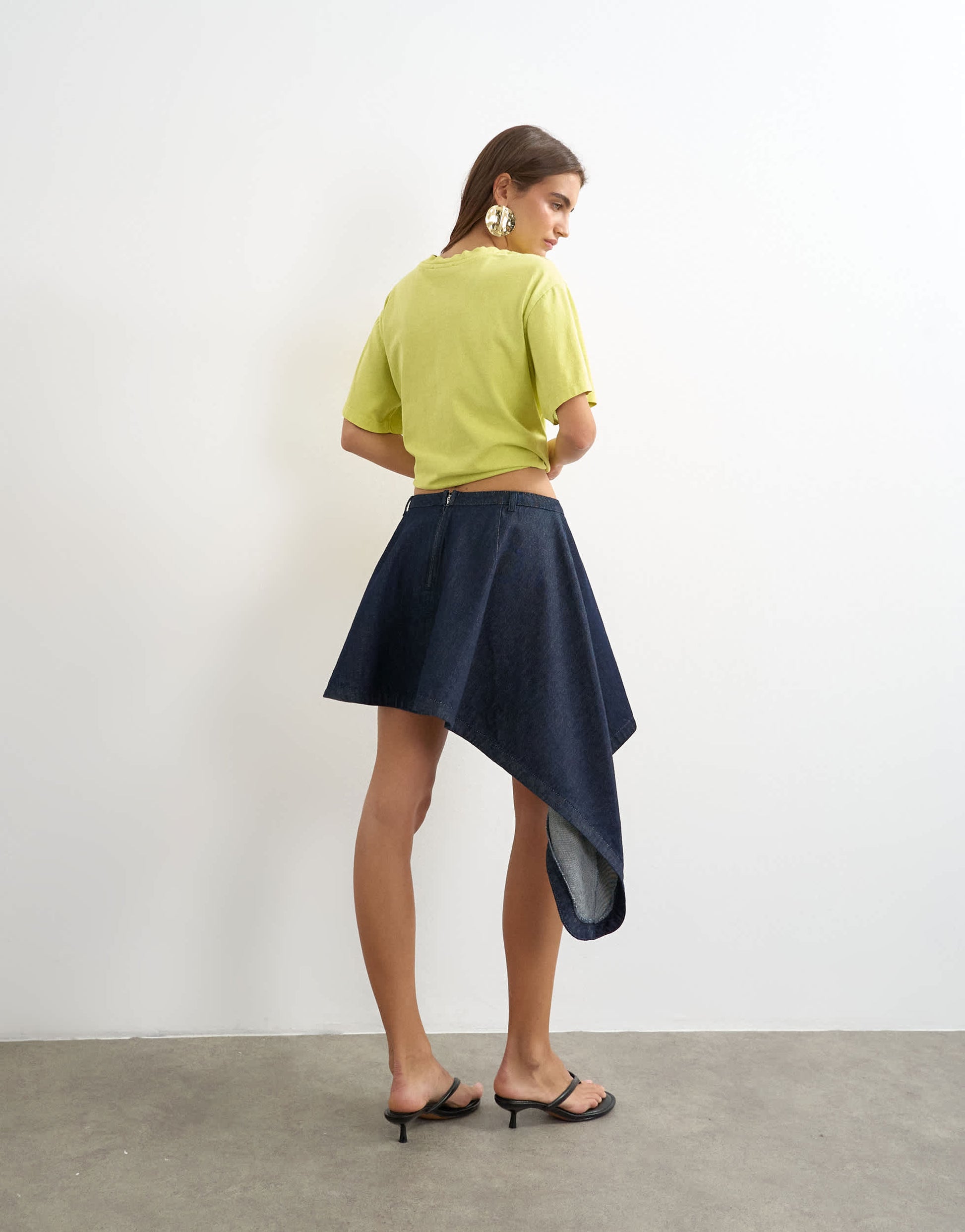Topshop denim asymmetric mini skirt in rinse wash
