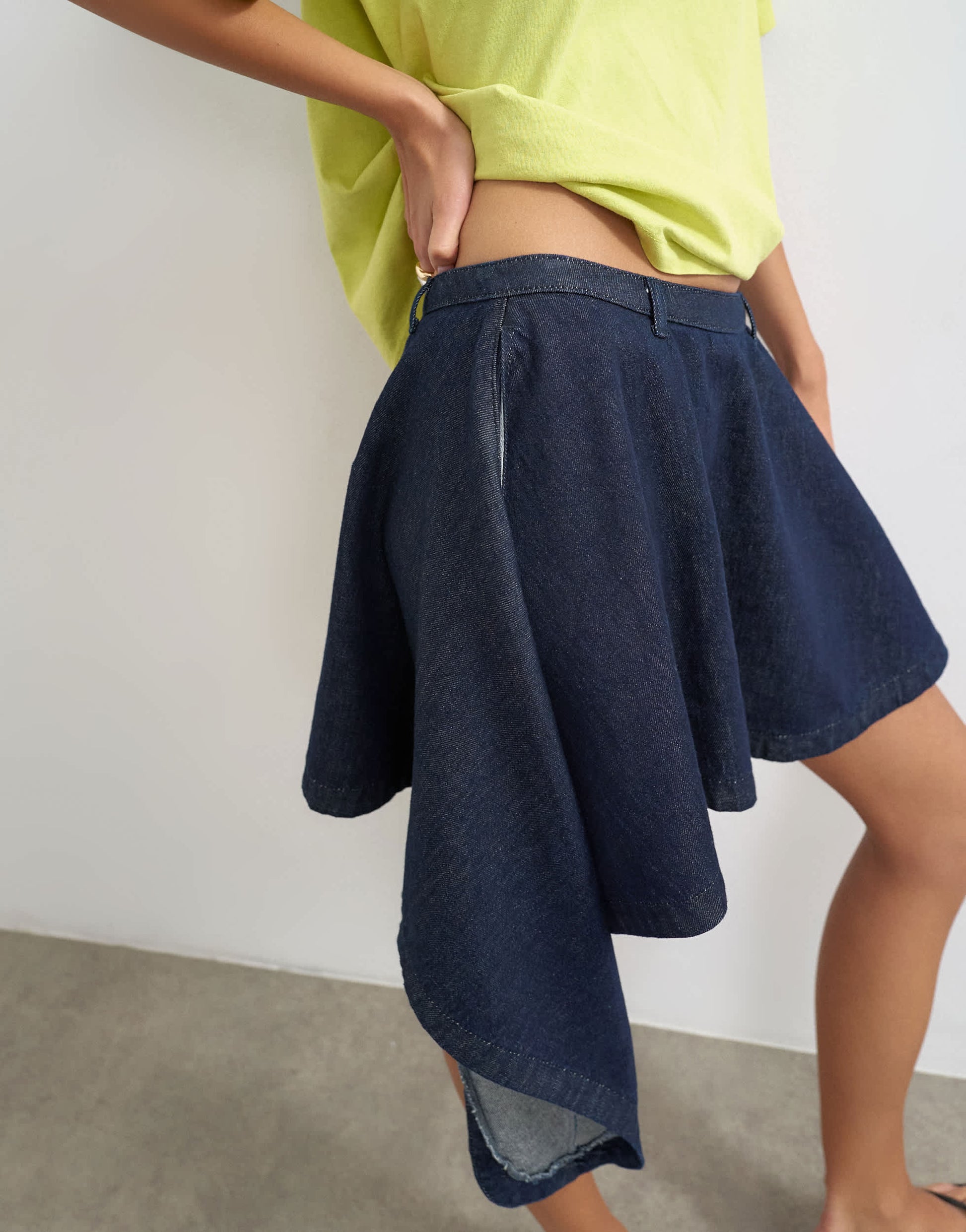 Topshop denim asymmetric mini skirt in rinse wash
