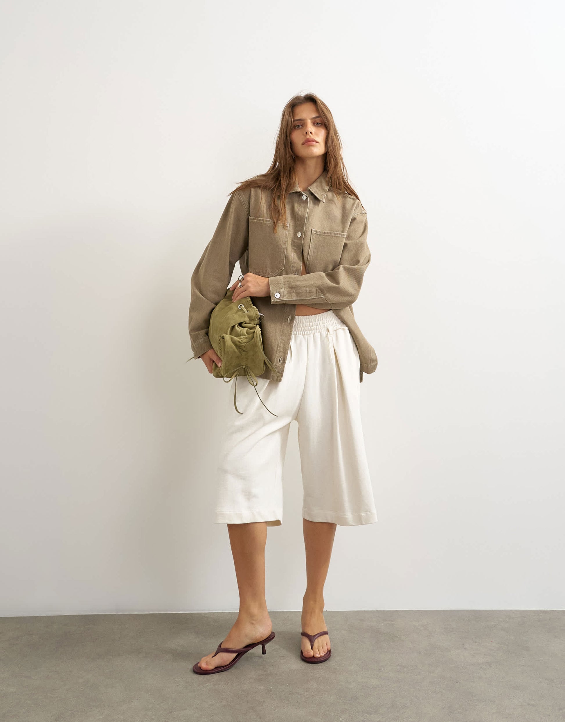 Topshop denim shacket in beige