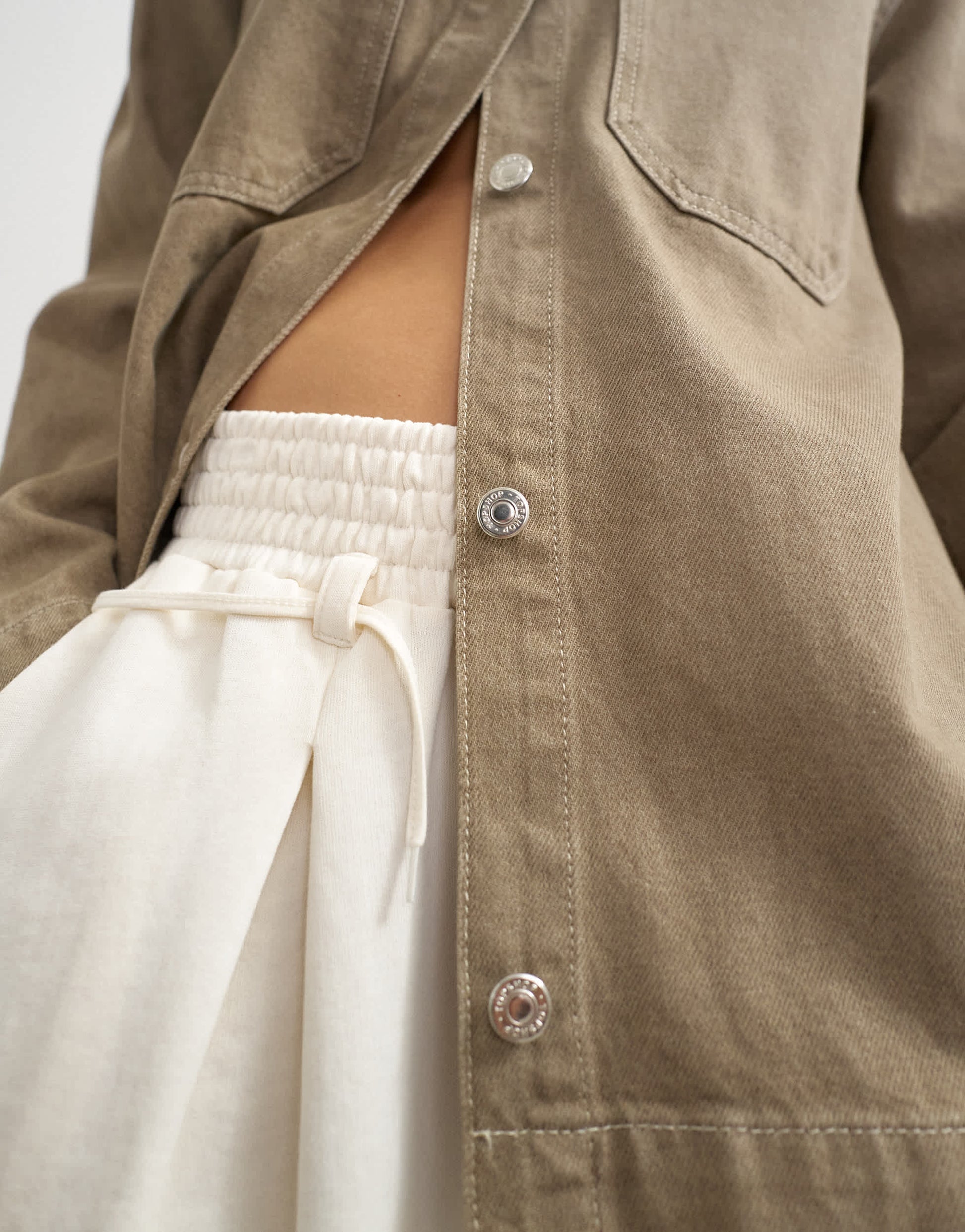 Topshop denim shacket in beige