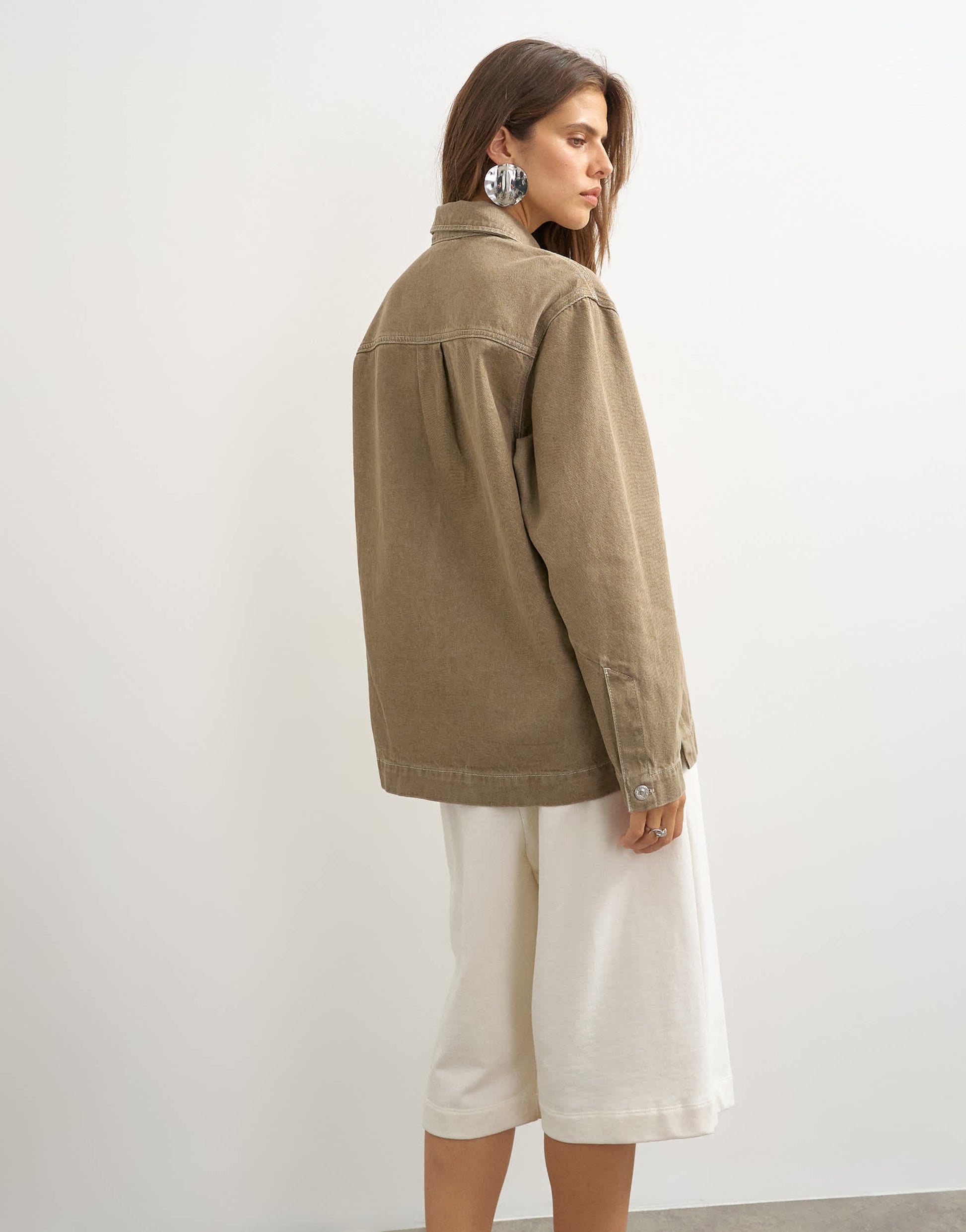 Topshop denim shacket in beige