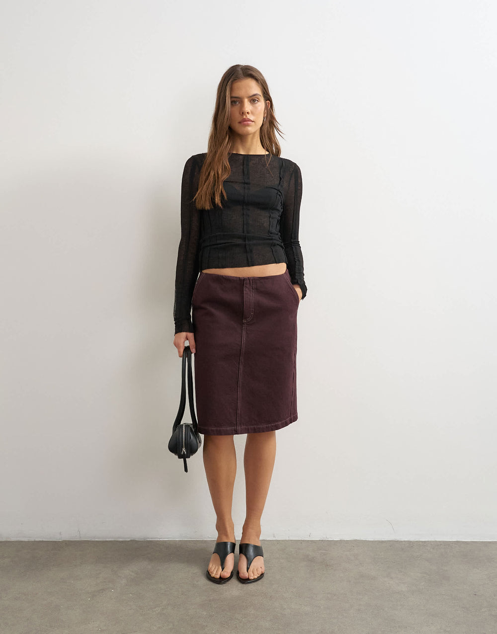 Topshop-Jeansrock im 90er-Jahre-Stil mit niedriger Leibhöhe in Aubergine