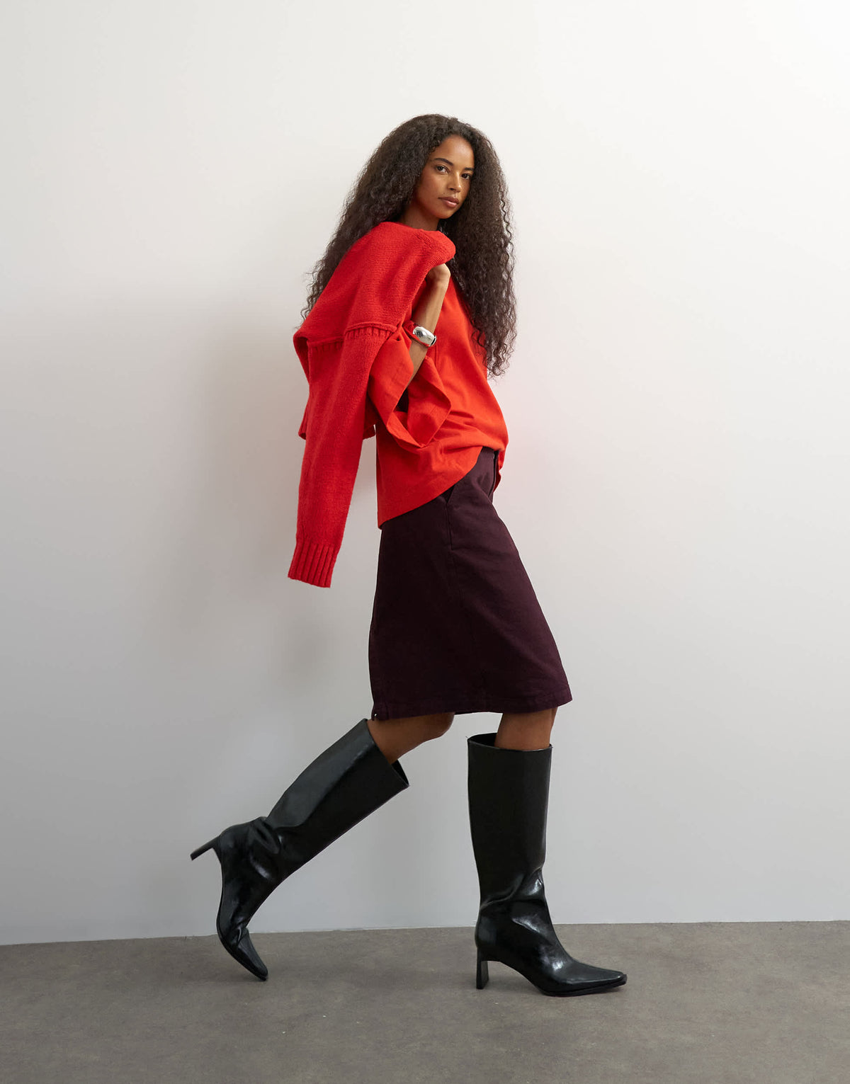 Topshop denim 90s low rise pencil skirt in aubergine
