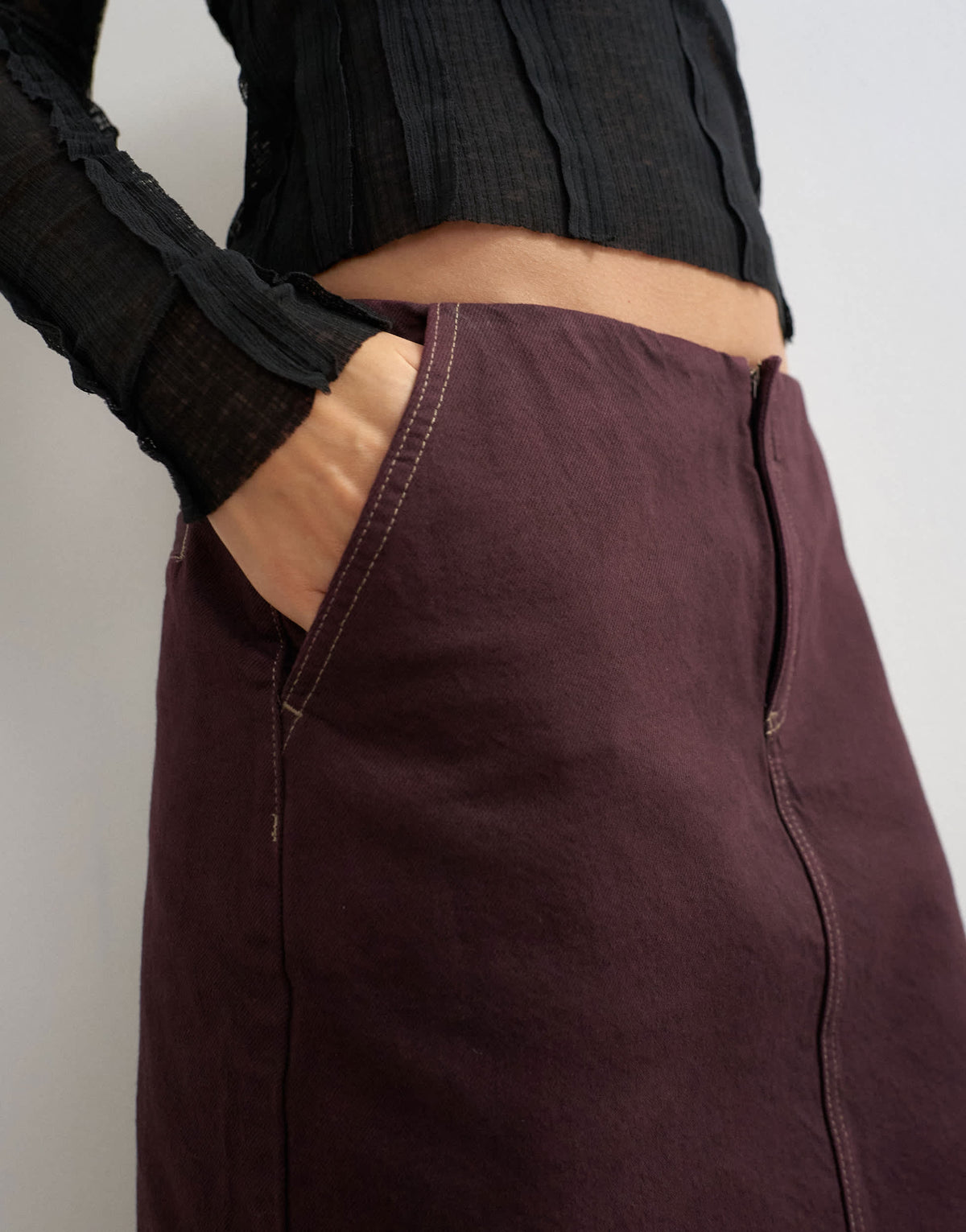 Topshop denim 90s low rise pencil skirt in aubergine