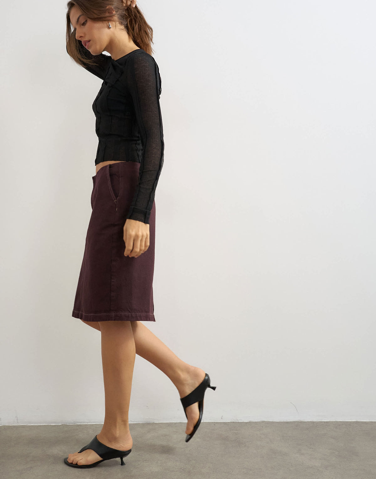 Topshop denim 90s low rise pencil skirt in aubergine