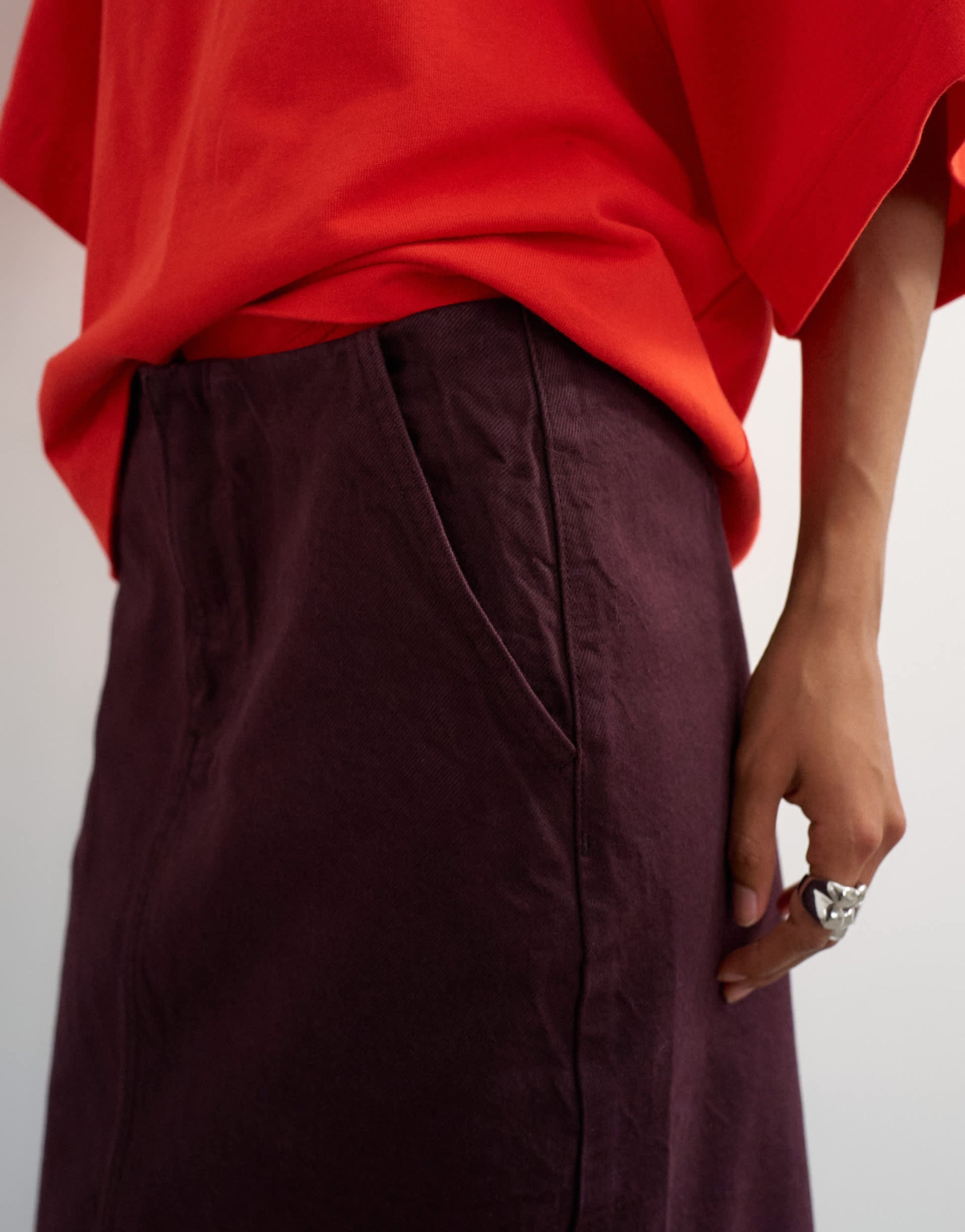 Topshop denim 90s low rise pencil skirt in aubergine