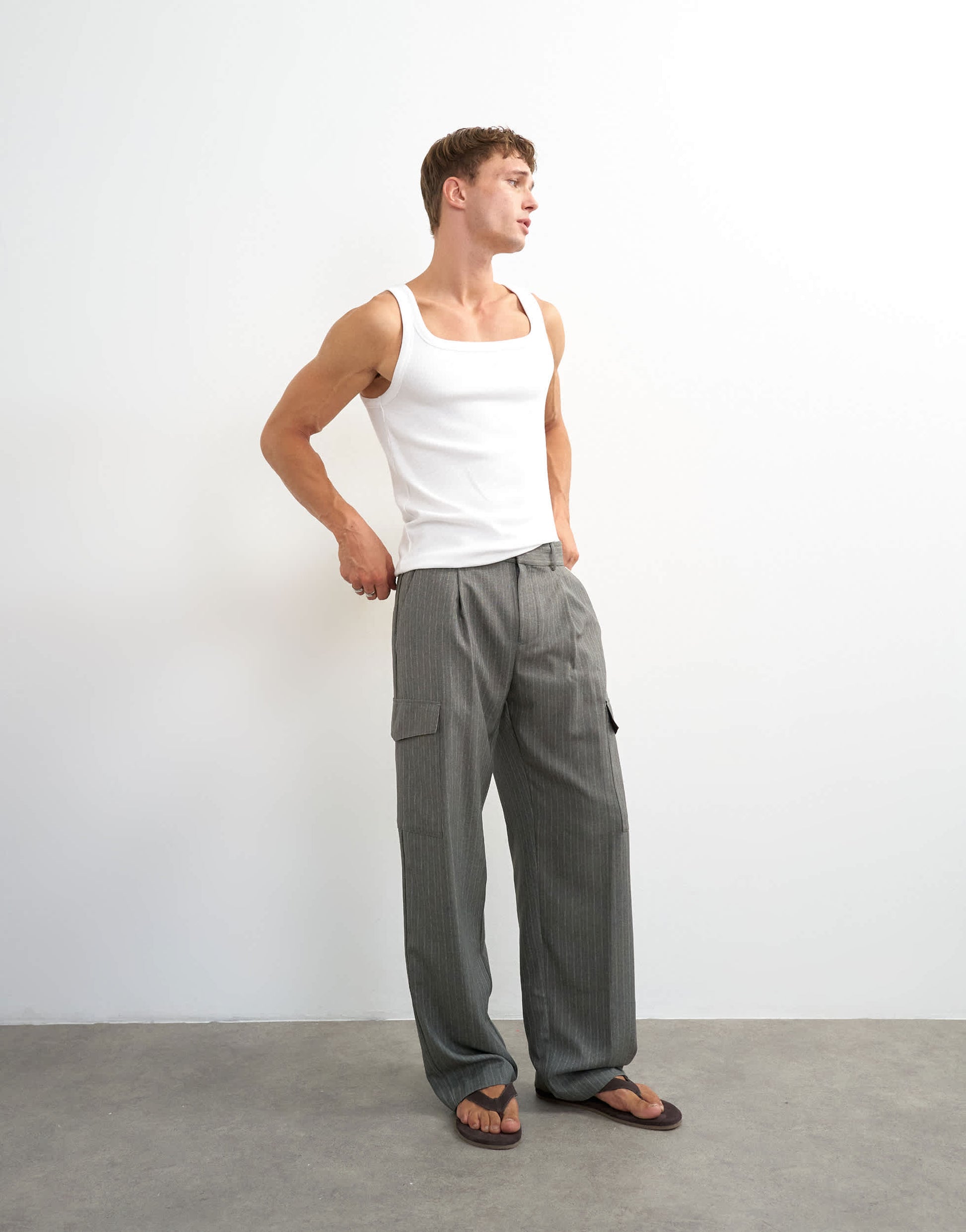 Topman premium square neck ribbed vest in white