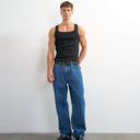 Topman premium square neck ribbed vest in black