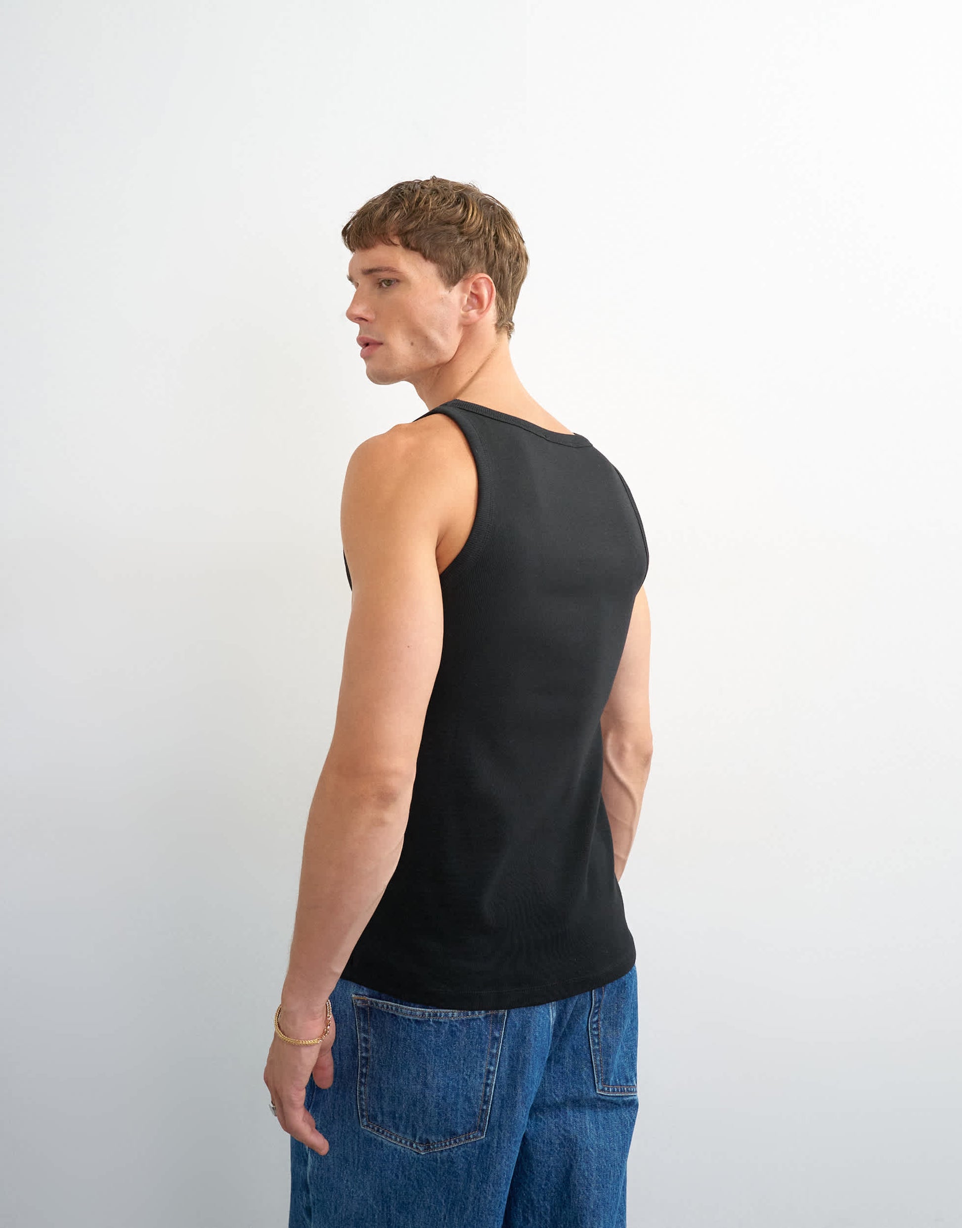 Topman premium square neck ribbed vest in black