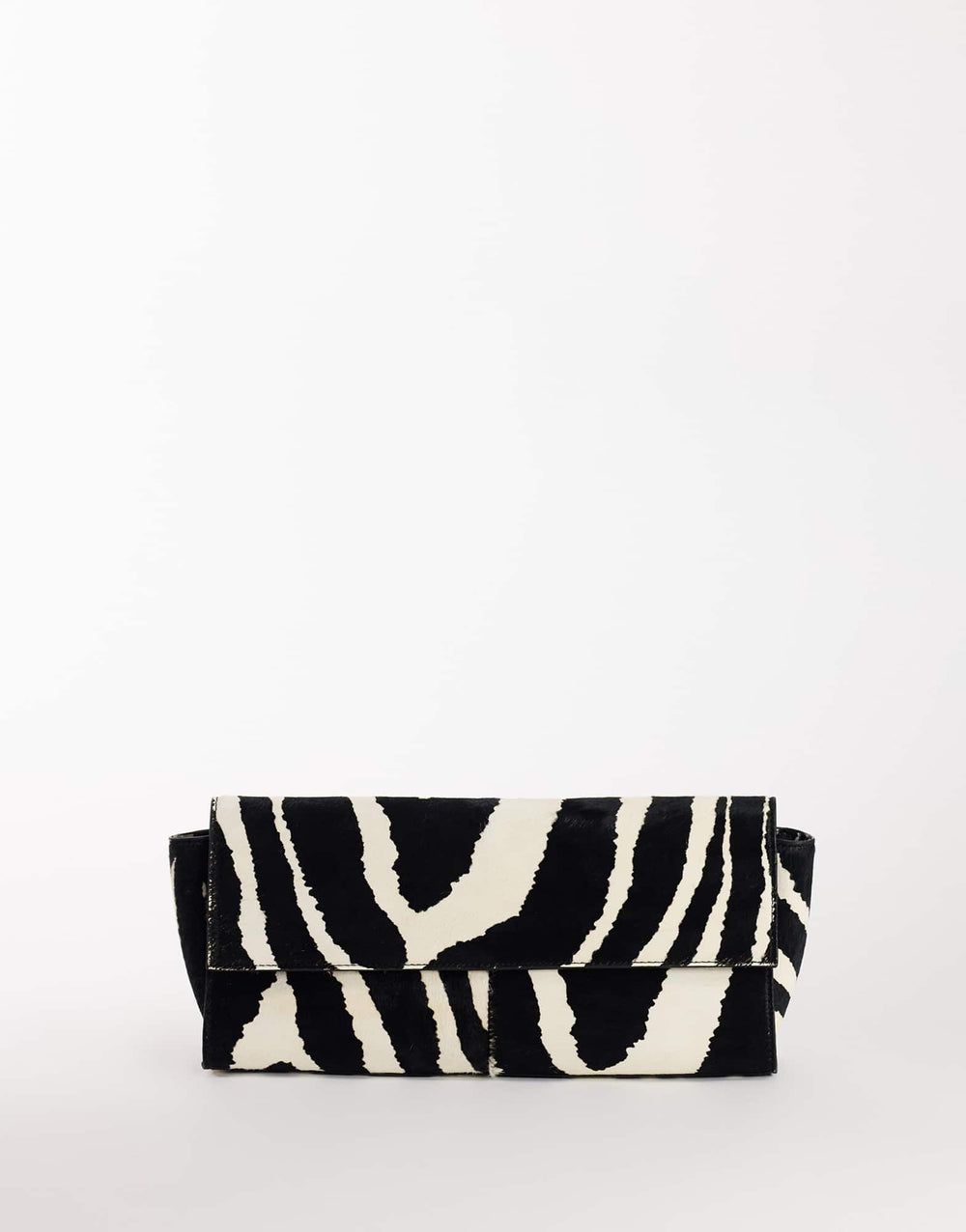 Topshop Clark medium hair on real leather fold over clutch bag in zebra