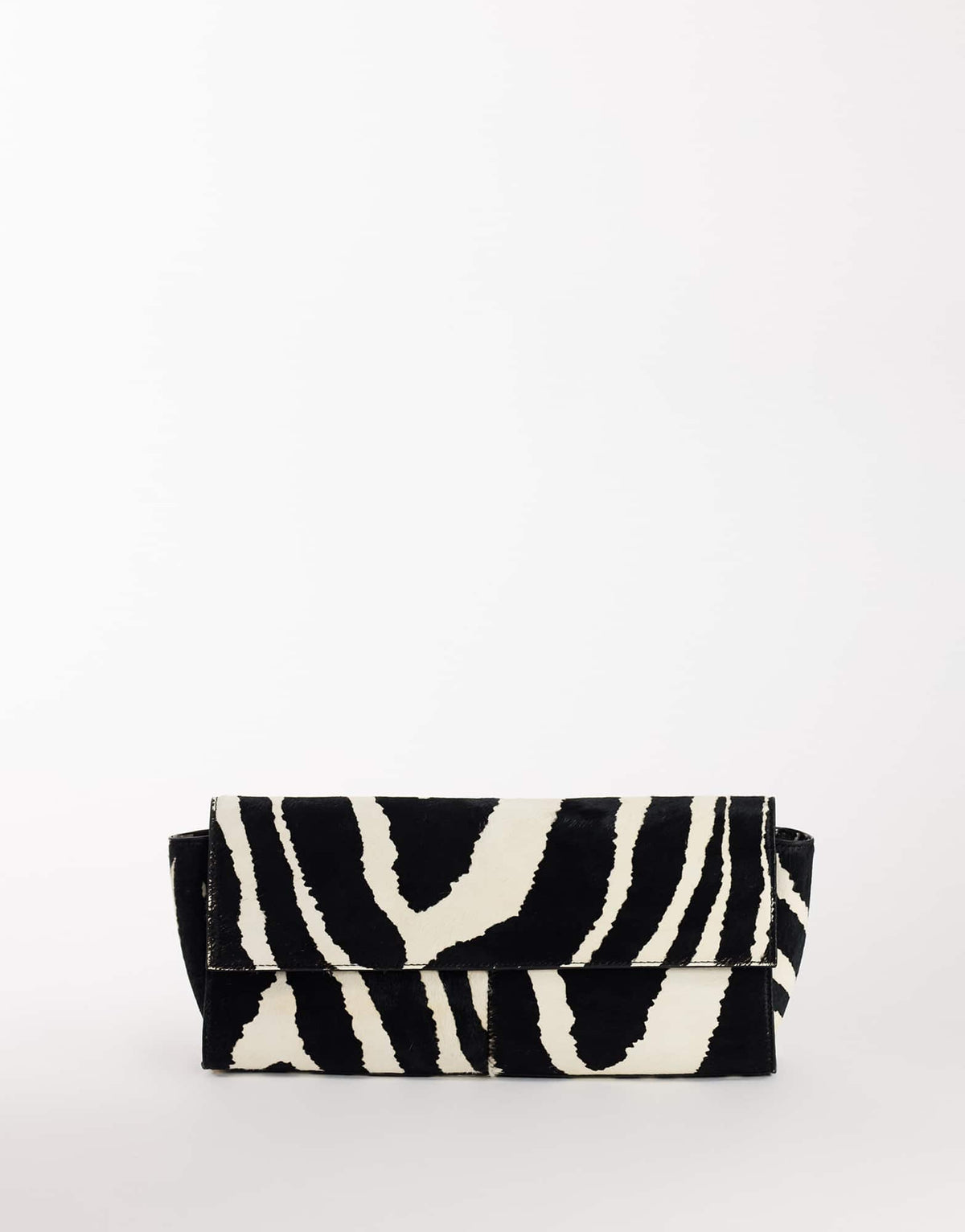 Topshop Clark medium hair on real leather fold over clutch bag in zebra
