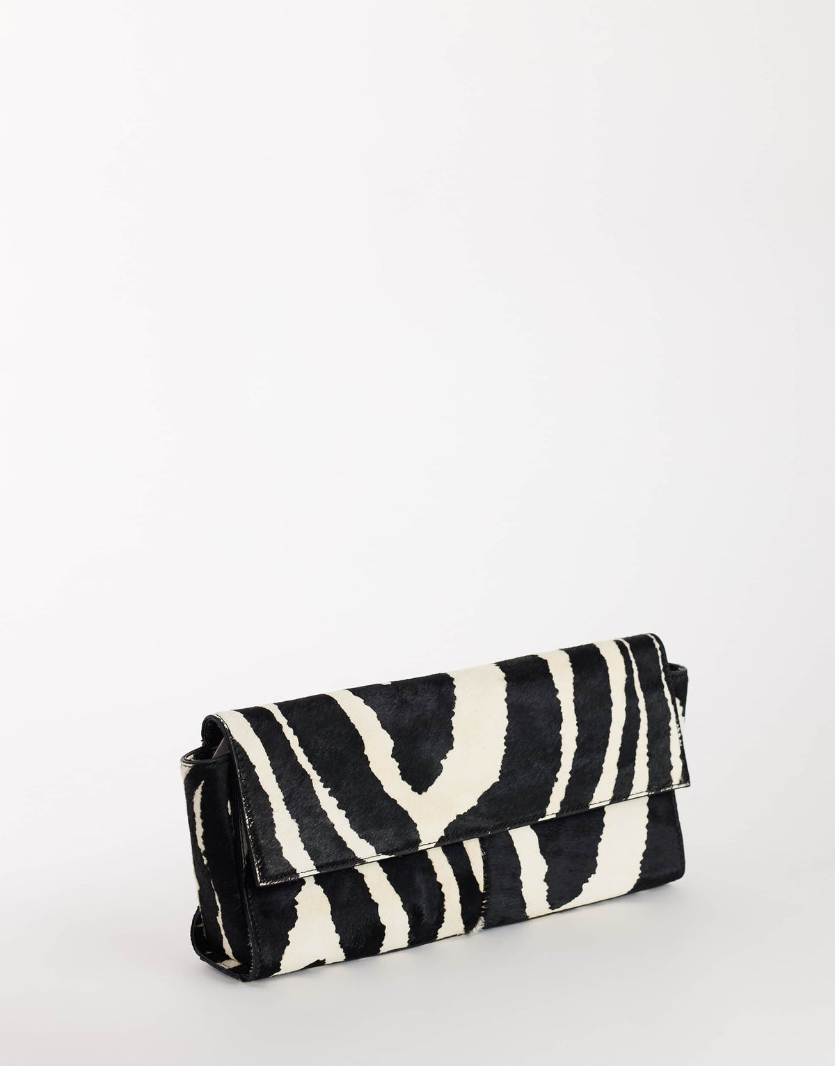 Topshop Clark medium hair on real leather fold over clutch bag in zebra