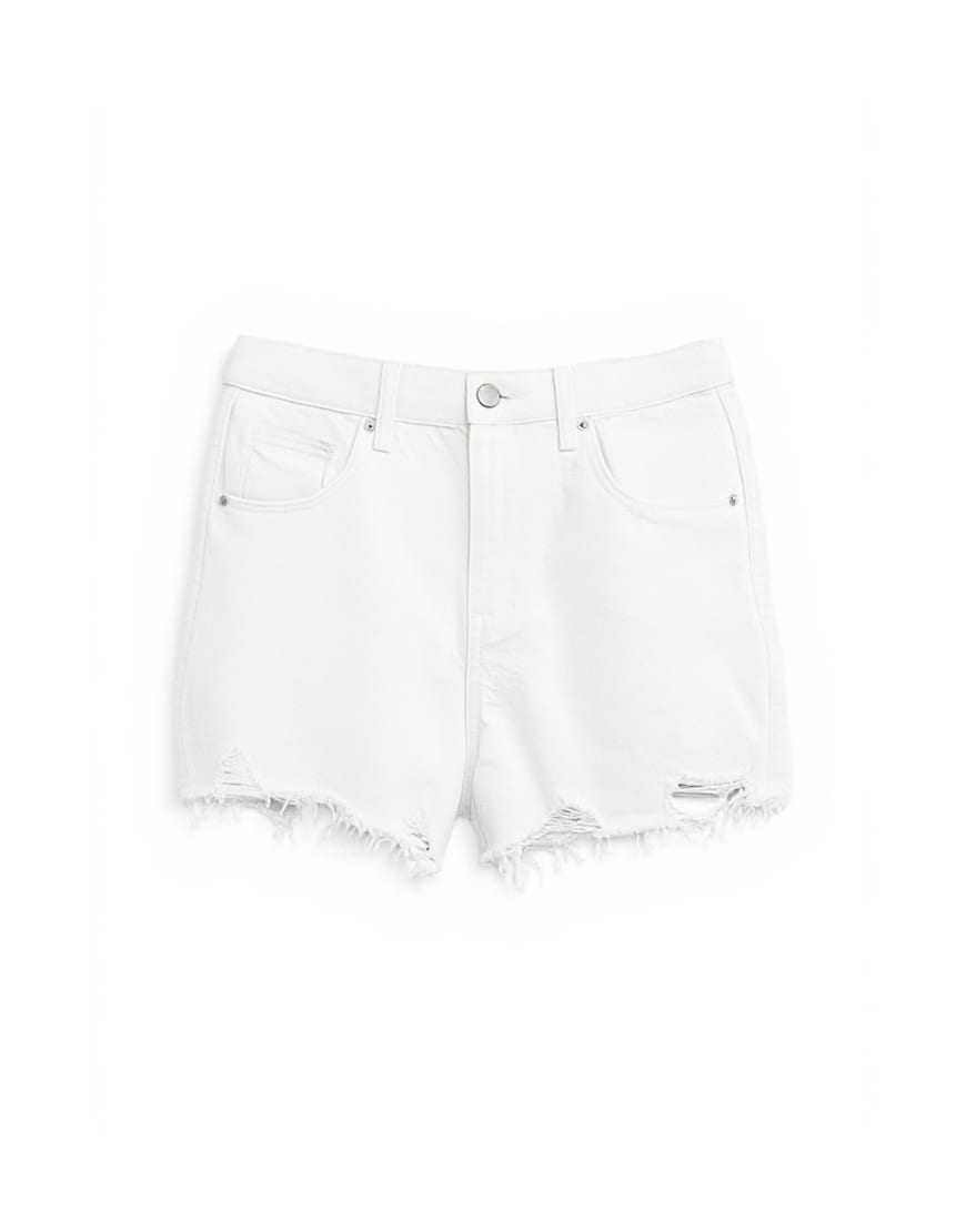 Topshop denim A-line short with rip in white