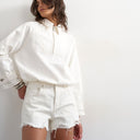 Topshop denim A-line short with rip in white
