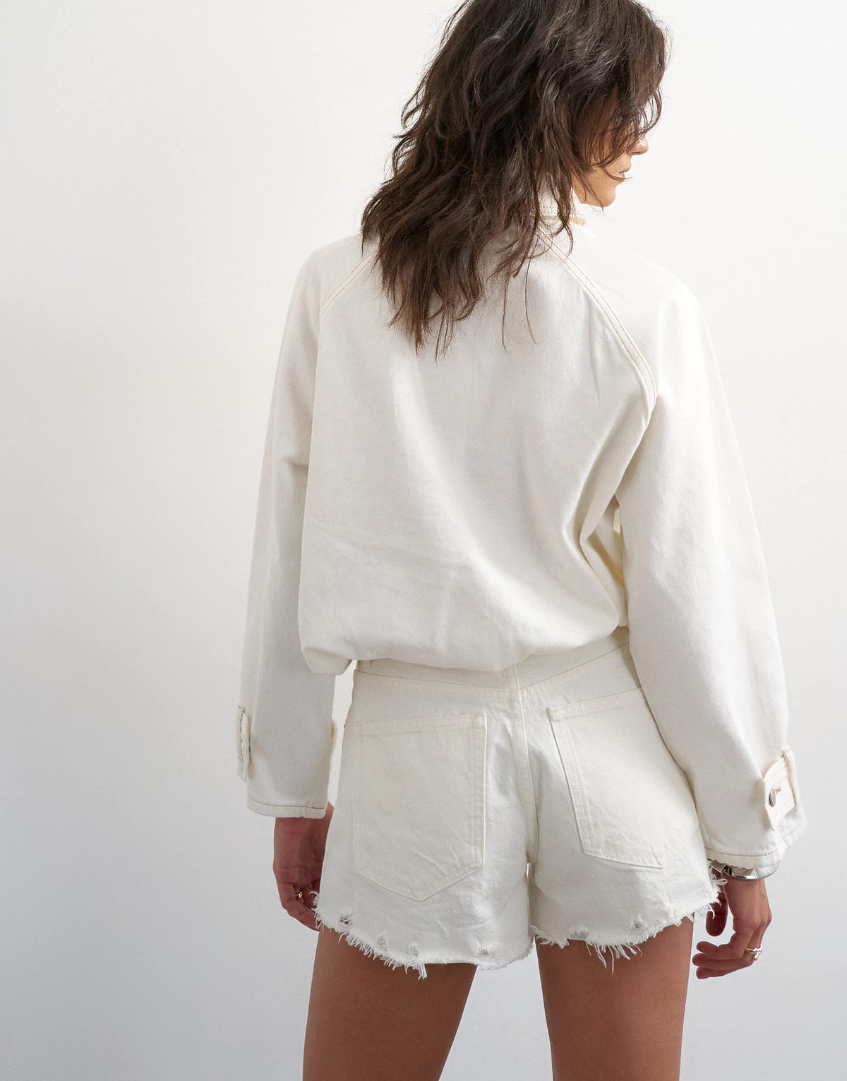 Topshop denim A-line short with rip in white