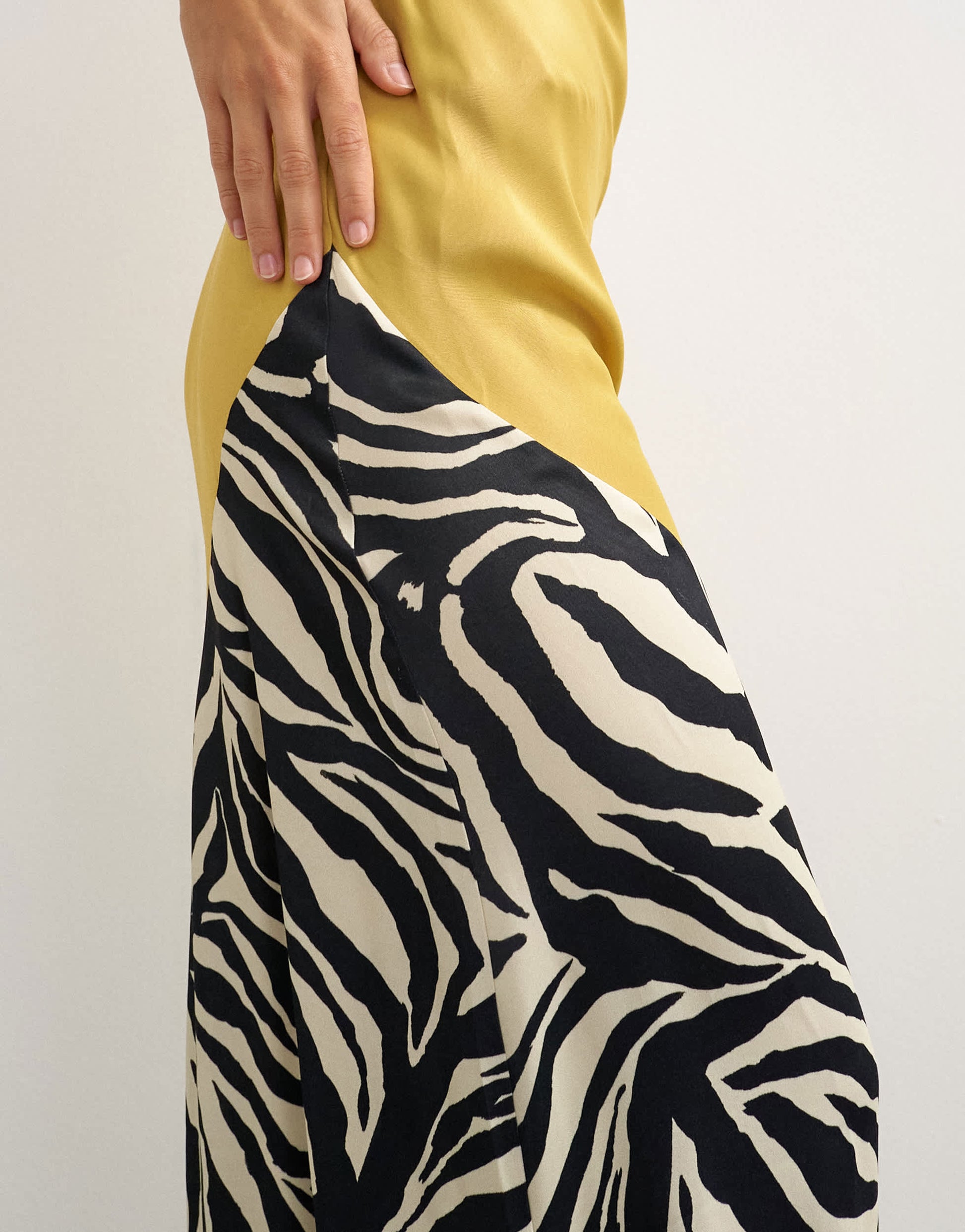 Topshop satin bias halter neck open scoop back maxi dress in colour block animal