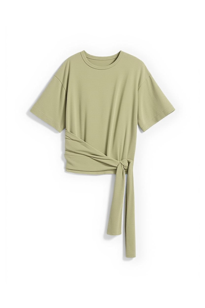 Topshop wrap waist tie detail top in khaki