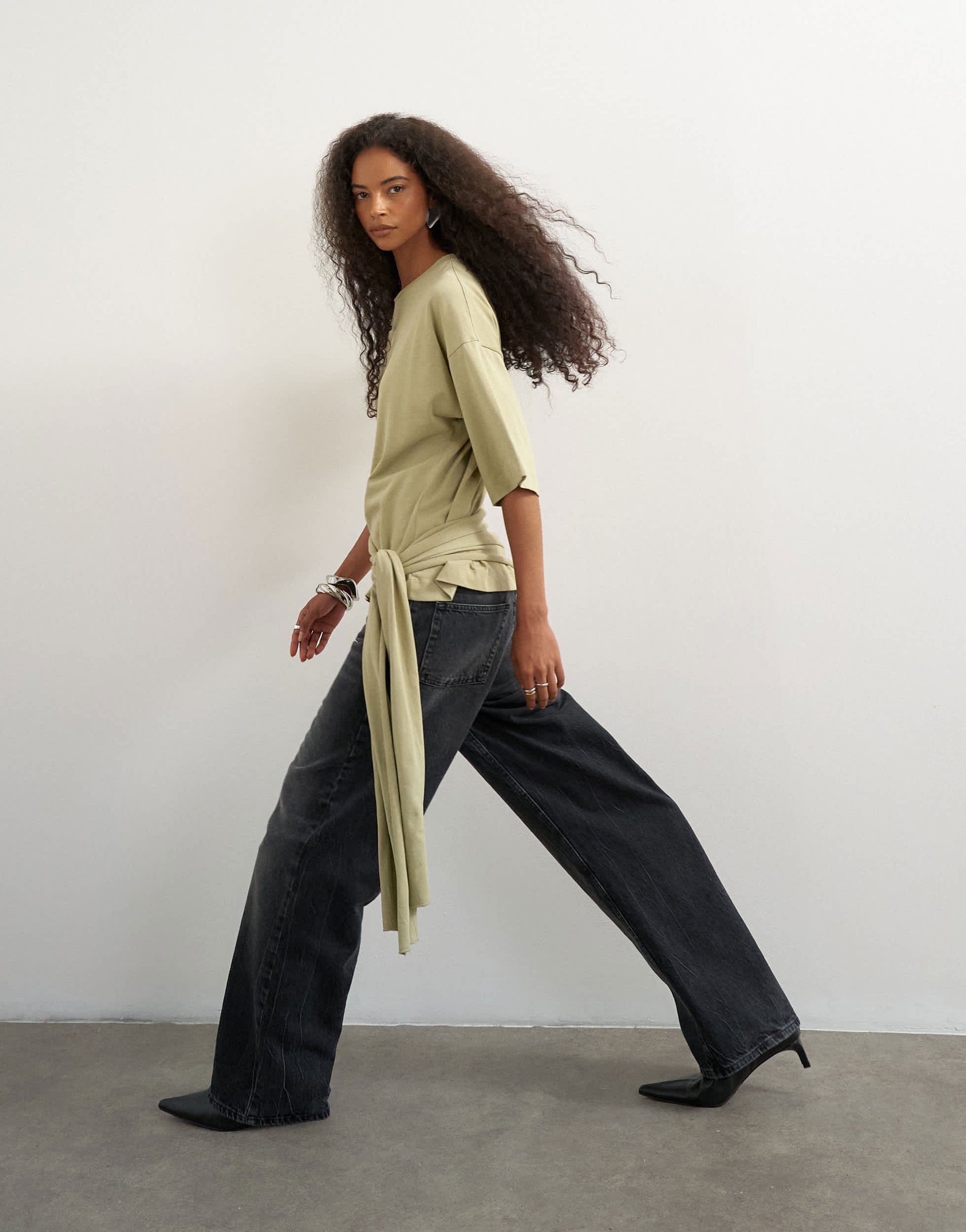 Topshop wrap waist tie detail top in khaki