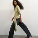 Topshop wrap waist tie detail top in khaki