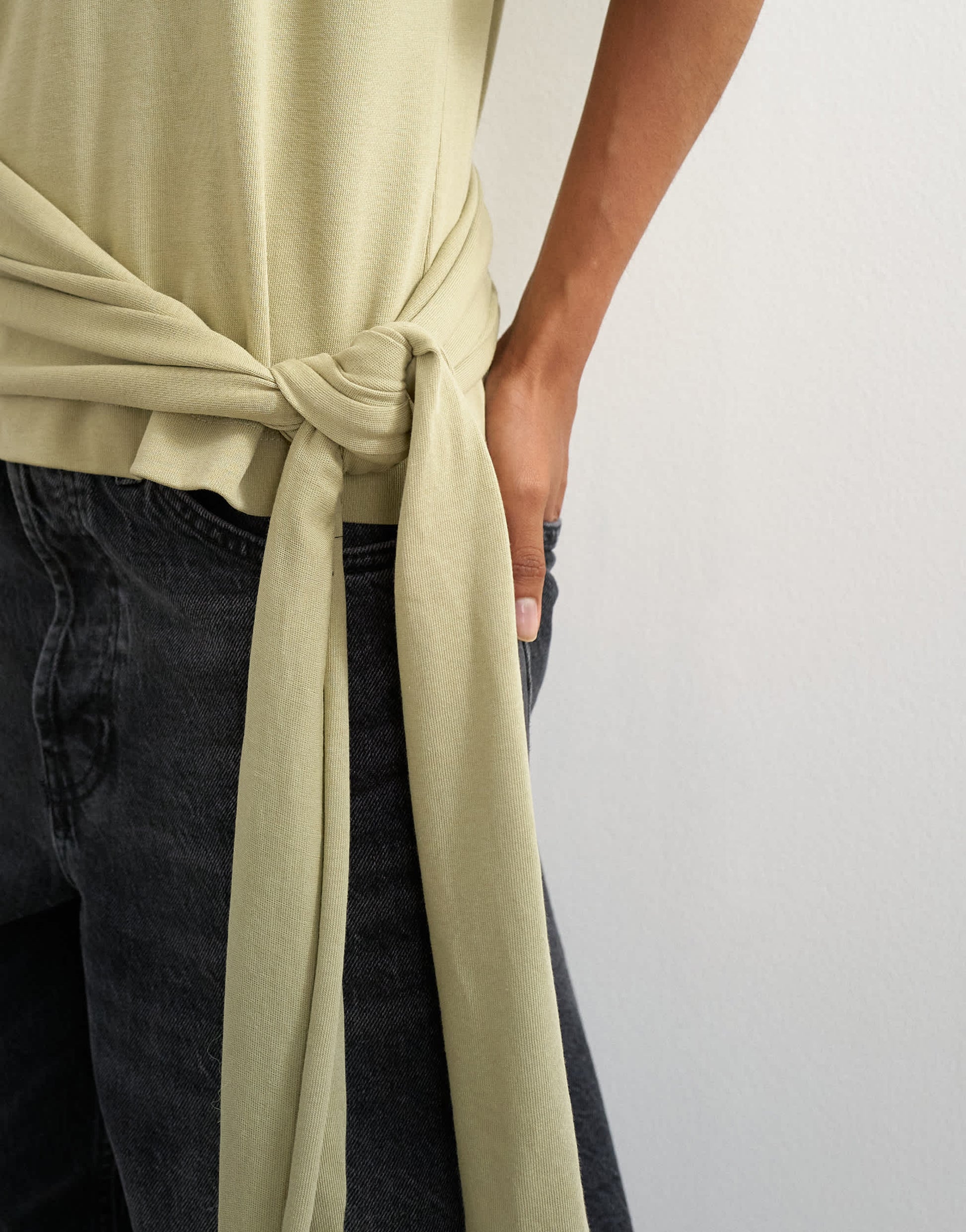 Topshop wrap waist tie detail top in khaki