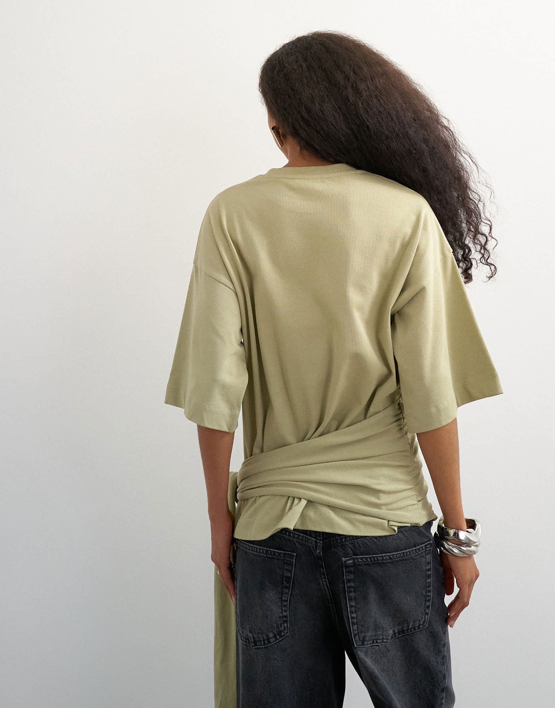Topshop wrap waist tie detail top in khaki