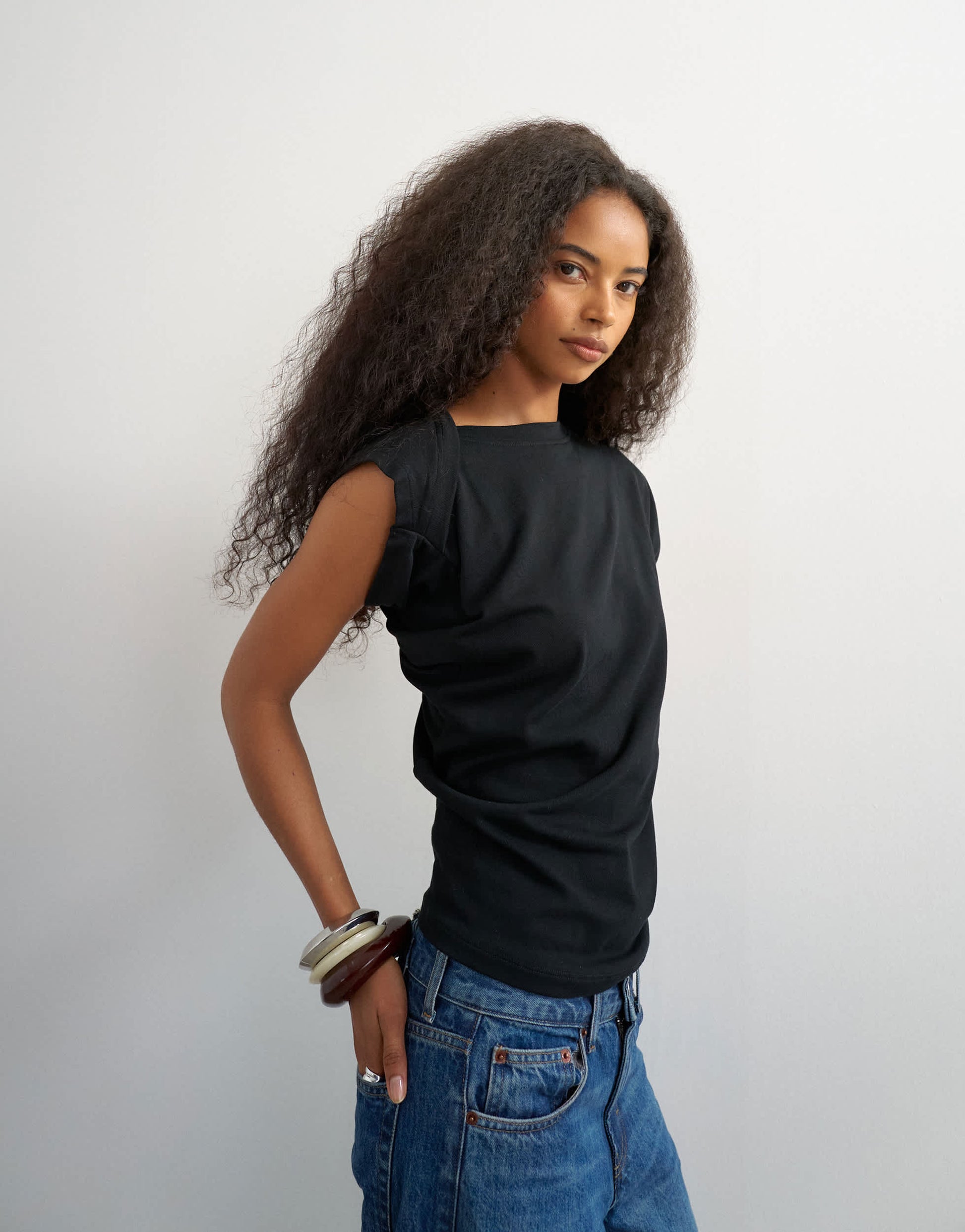 Topshop twist body tank in black