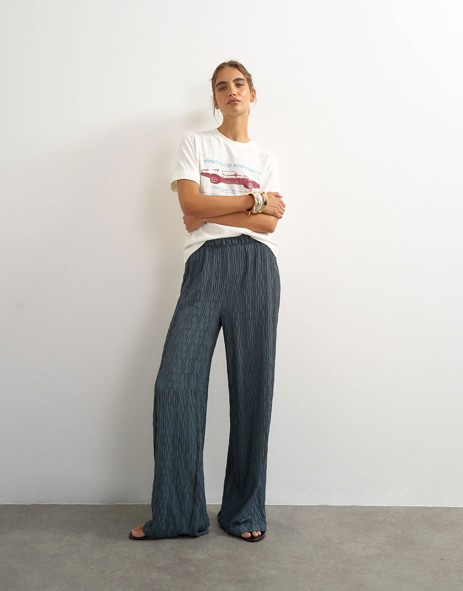 Topshop plisse jersey wide leg trouser in slate