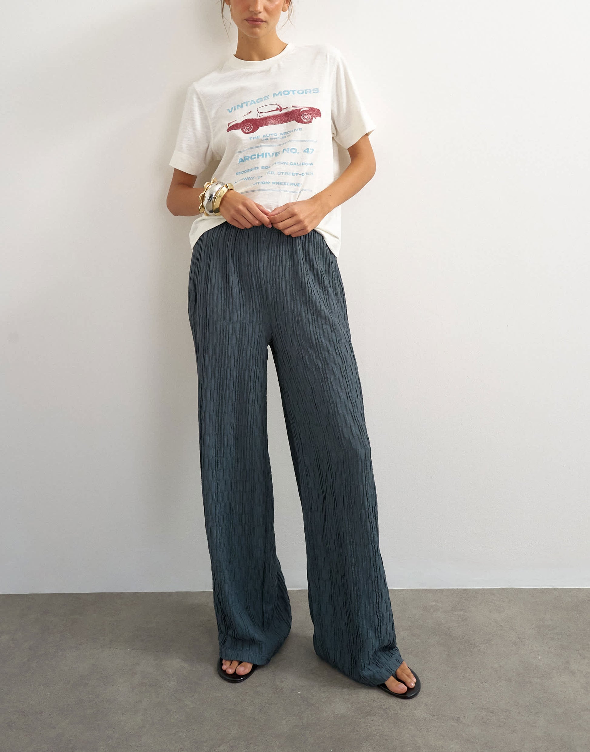 Topshop plisse jersey wide leg trouser in slate