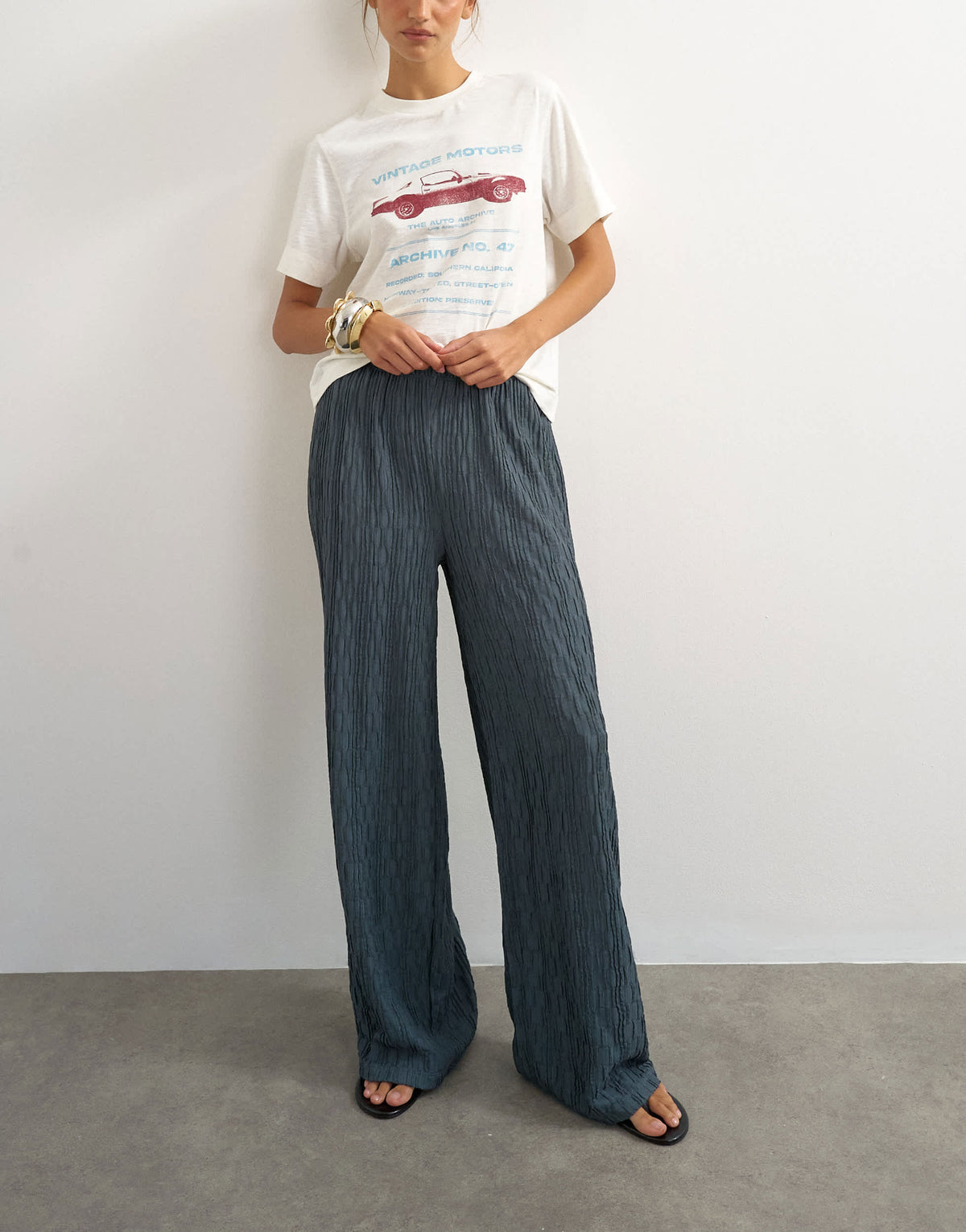 Topshop plisse jersey wide leg trouser in slate