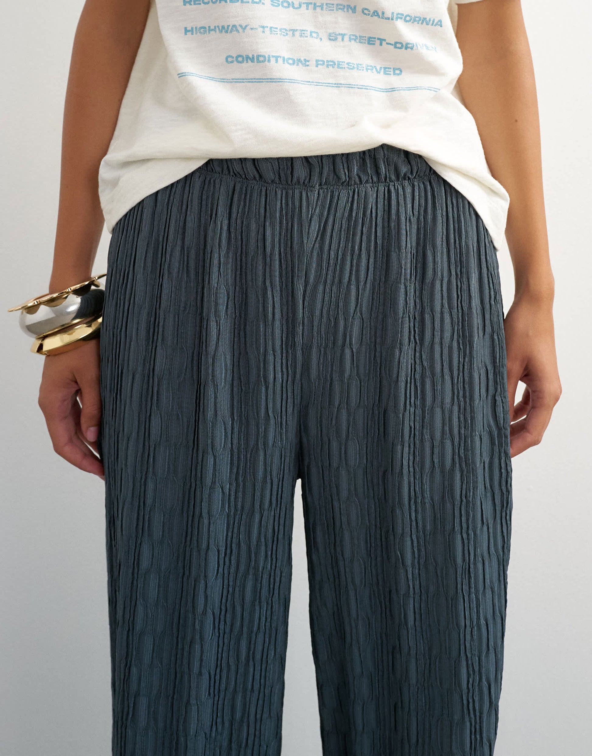 Topshop plisse jersey wide leg trouser in slate