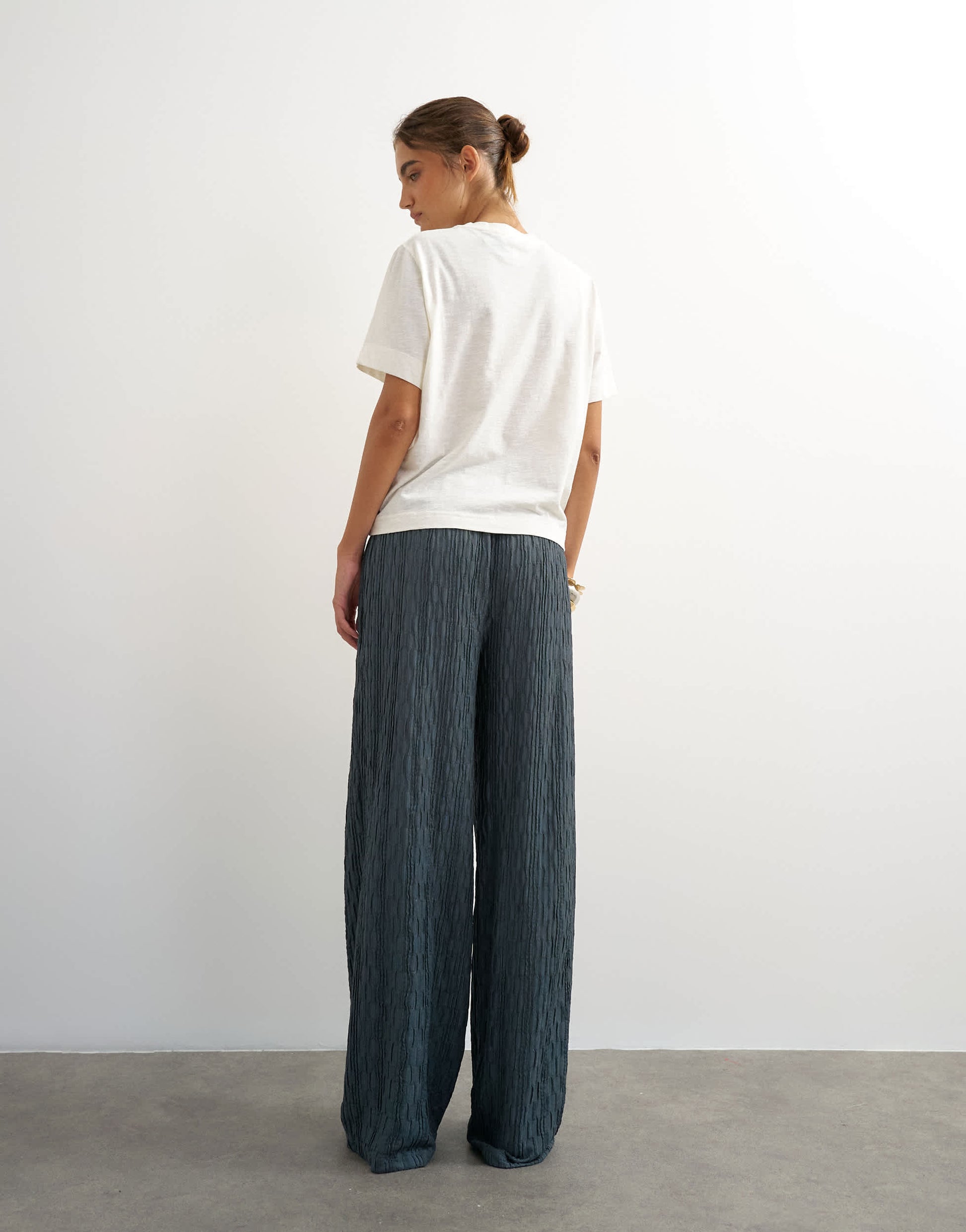 Topshop plisse jersey wide leg trouser in slate