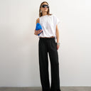 Topshop plisse jersey wide leg trouser in black