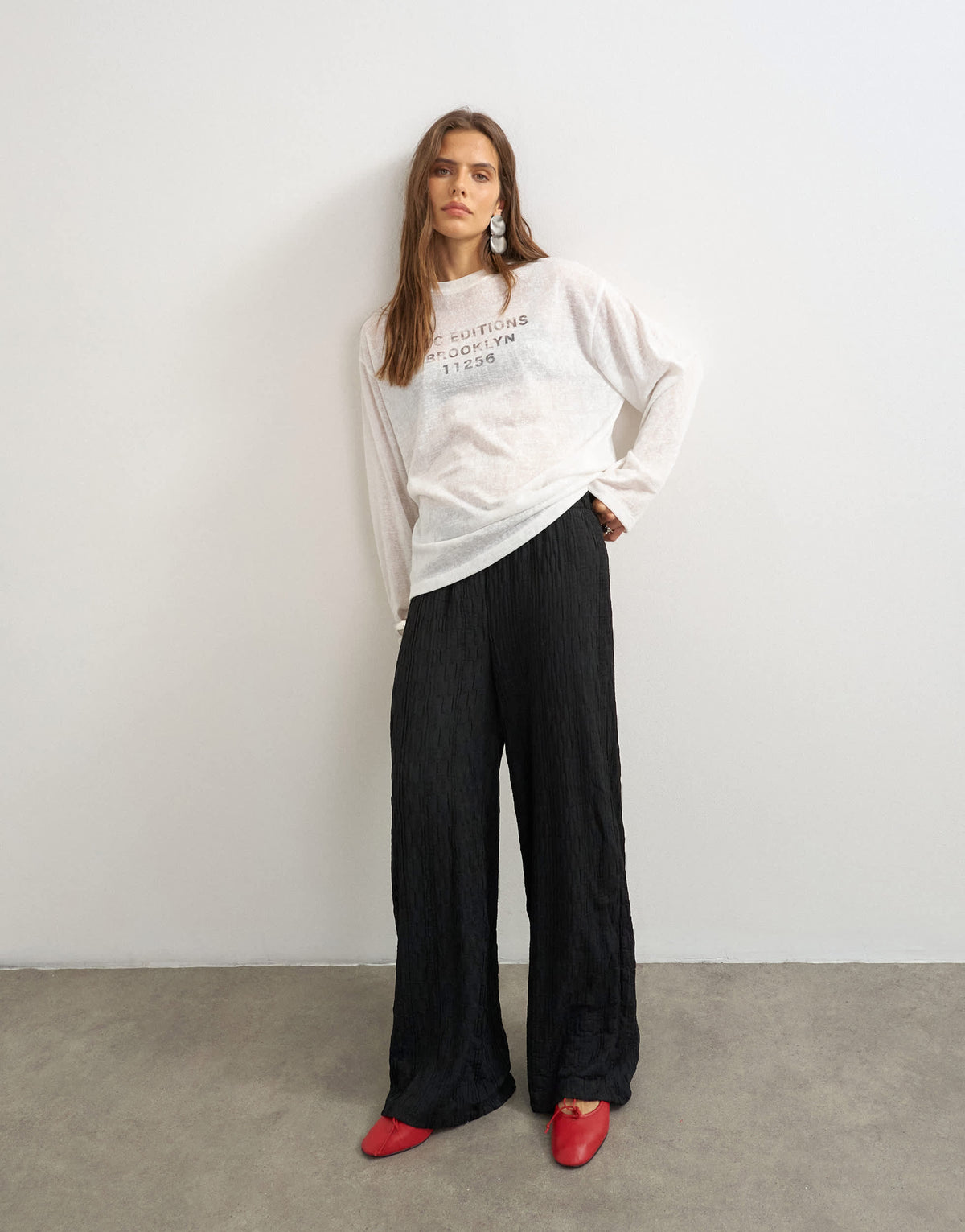 Topshop plisse jersey wide leg trouser in black