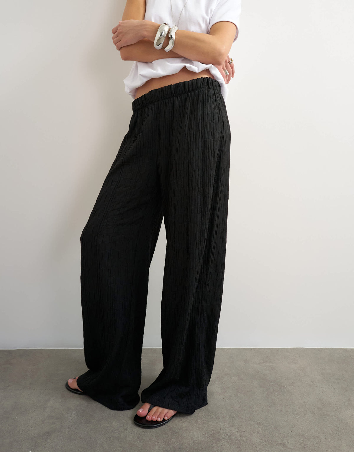 Topshop plisse jersey wide leg trouser in black