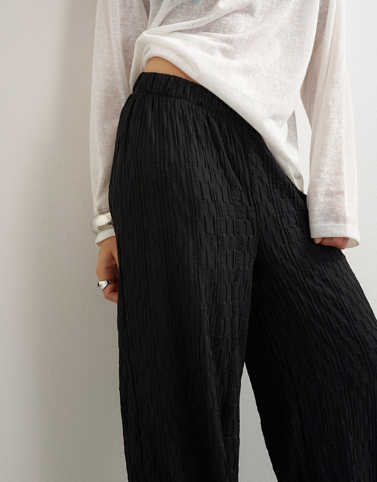 Topshop plisse jersey wide leg trouser in black
